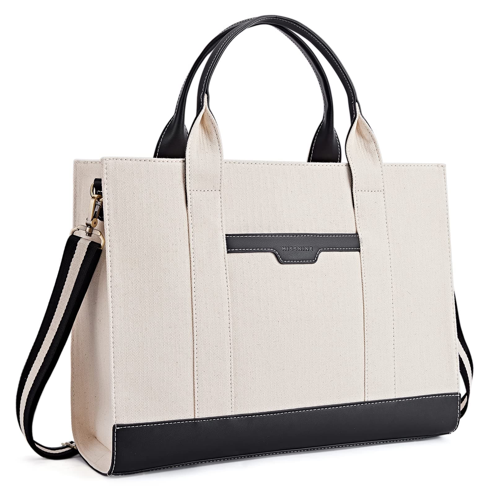 Missnine Tote Bag Canvas Laptop Bag 15.6 inch Briefcase for Women Large Capacity Handbag for Office, School, Travel