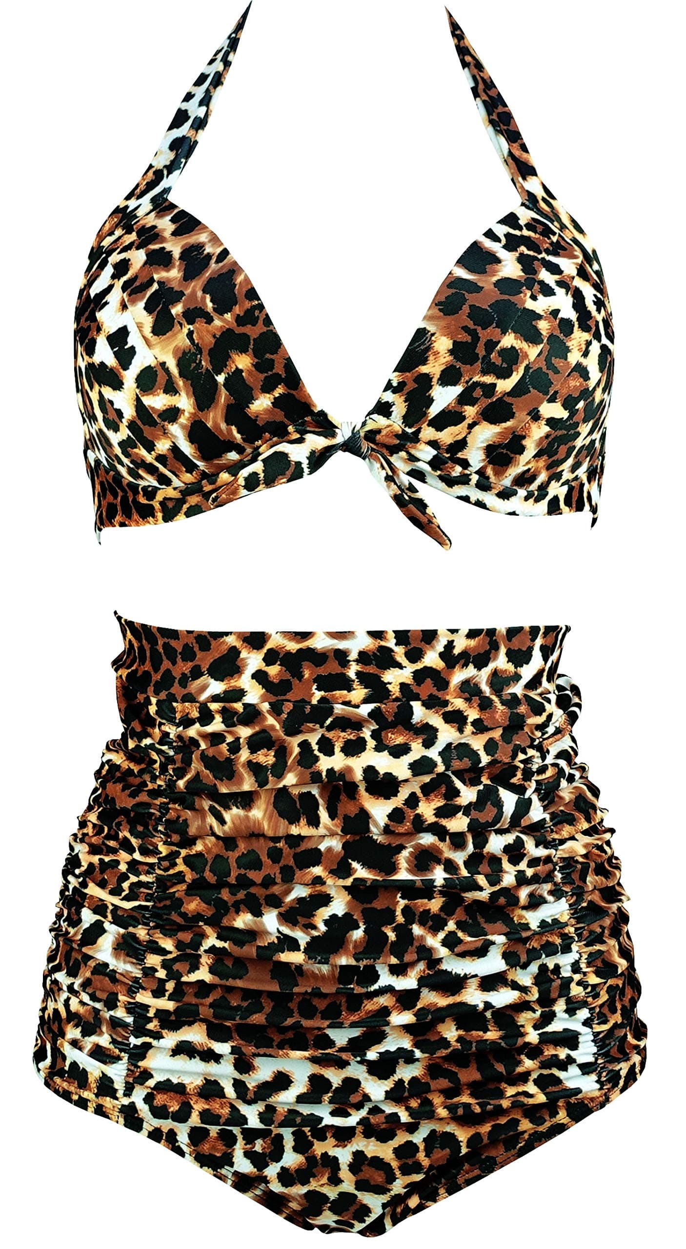 COCOSHIP Retro 50s Black Pink Blue Floral Halter High Waist Bikini Set Halter Carnival Swimsuit(FBA)