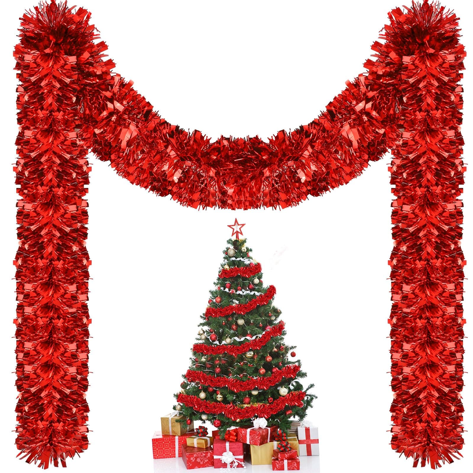 Riceshoot 131.23 ft Metallic Tinsel Garland Twist Hanging Glittering Tree Garlands for Easter Spring Decoration(Red)