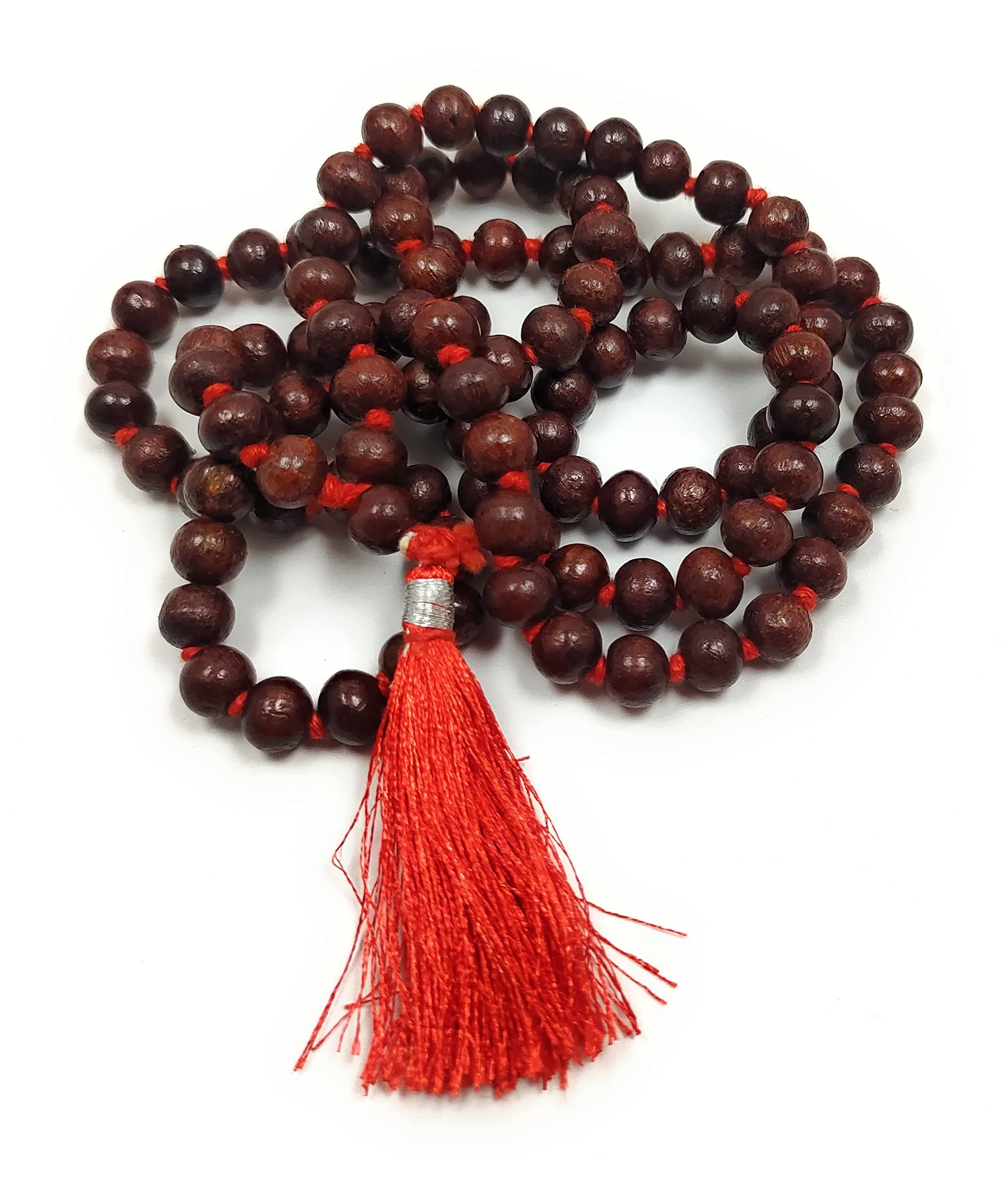 rocksmins Natural Original Exclusive Red Sandalwood Pure Lal Chandan ki mala 108+1 Beads & Rosary String for Jaap, Pooja 8 mm Jaap Mala Wearing in Neck/Holding Men Women Boys Girls Meditation, Large,