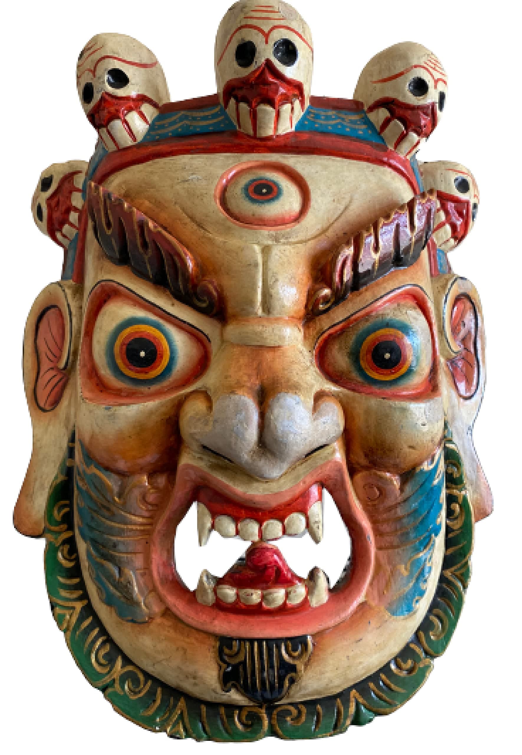 QT Shopping Bhairab Wooden Wall Sculpture 16 IN Shiva Bhairab Buddhism Wall Hanging Mask - Handcrafted In Nepal