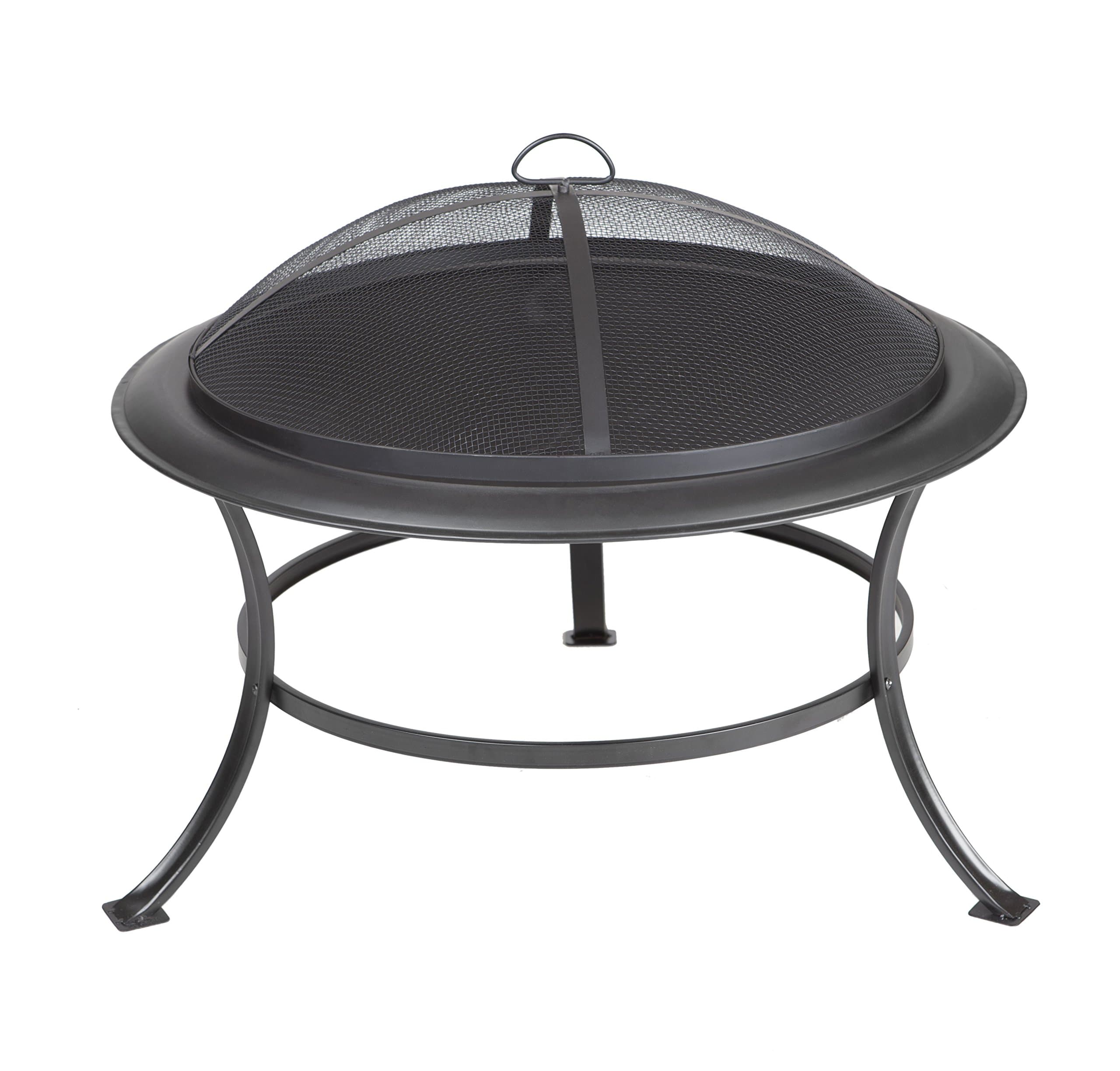 Fire Sense Tokia Round Black Steel 30 Inch Fire Pit with Stand | Wood Burning | Mesh Spark Screen, Wood Grate, and Screen Lift Tool Included | Lightweight Portable Patio and Outdoor Heater |