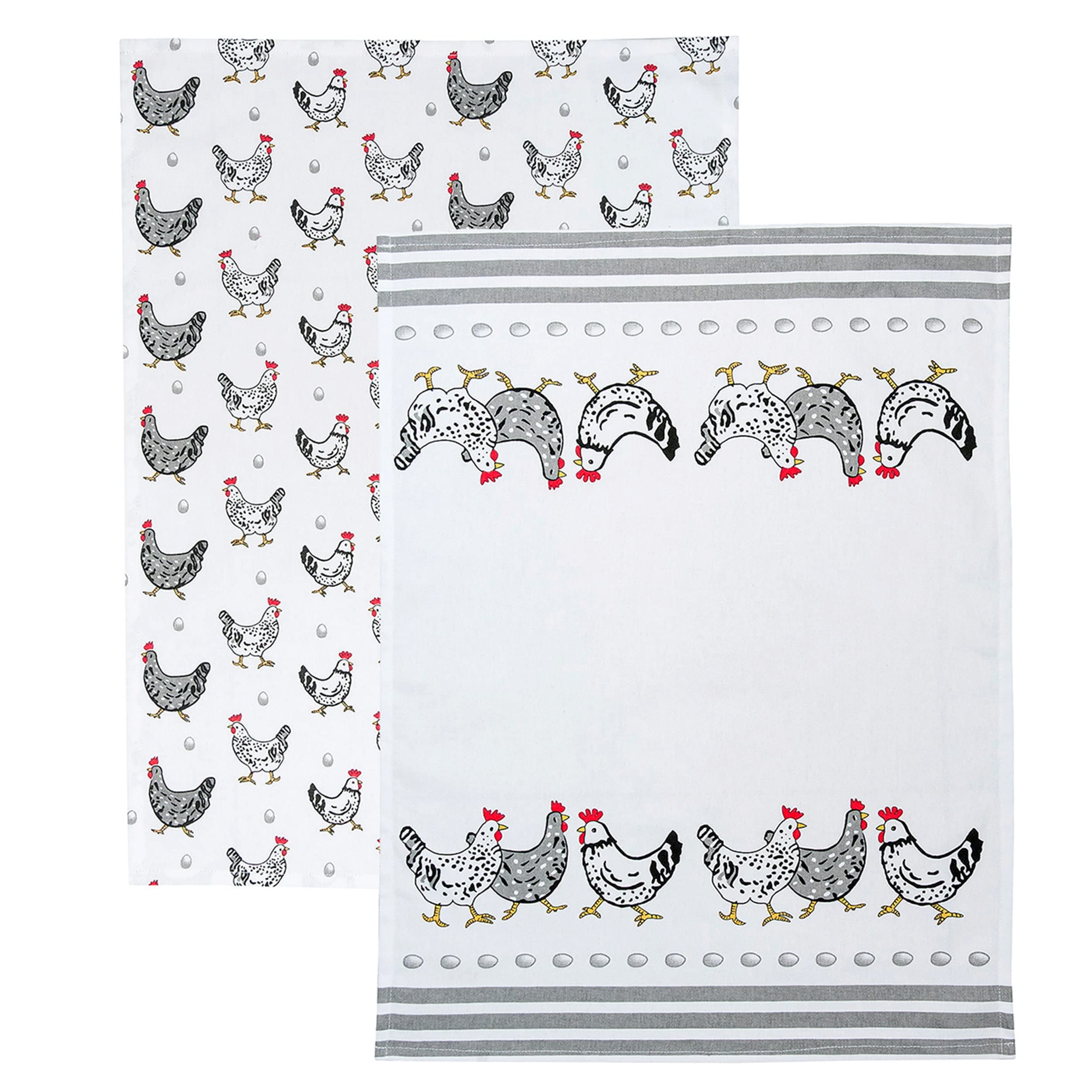 Tea Towels for Kitchen, Pack 2 Dish Towels 100% Cotton Absorbent, 70 x 50cm, Cute Chicken Themed Kitchen Accessories & Gifts for Chicken Lovers and Animal Lovers