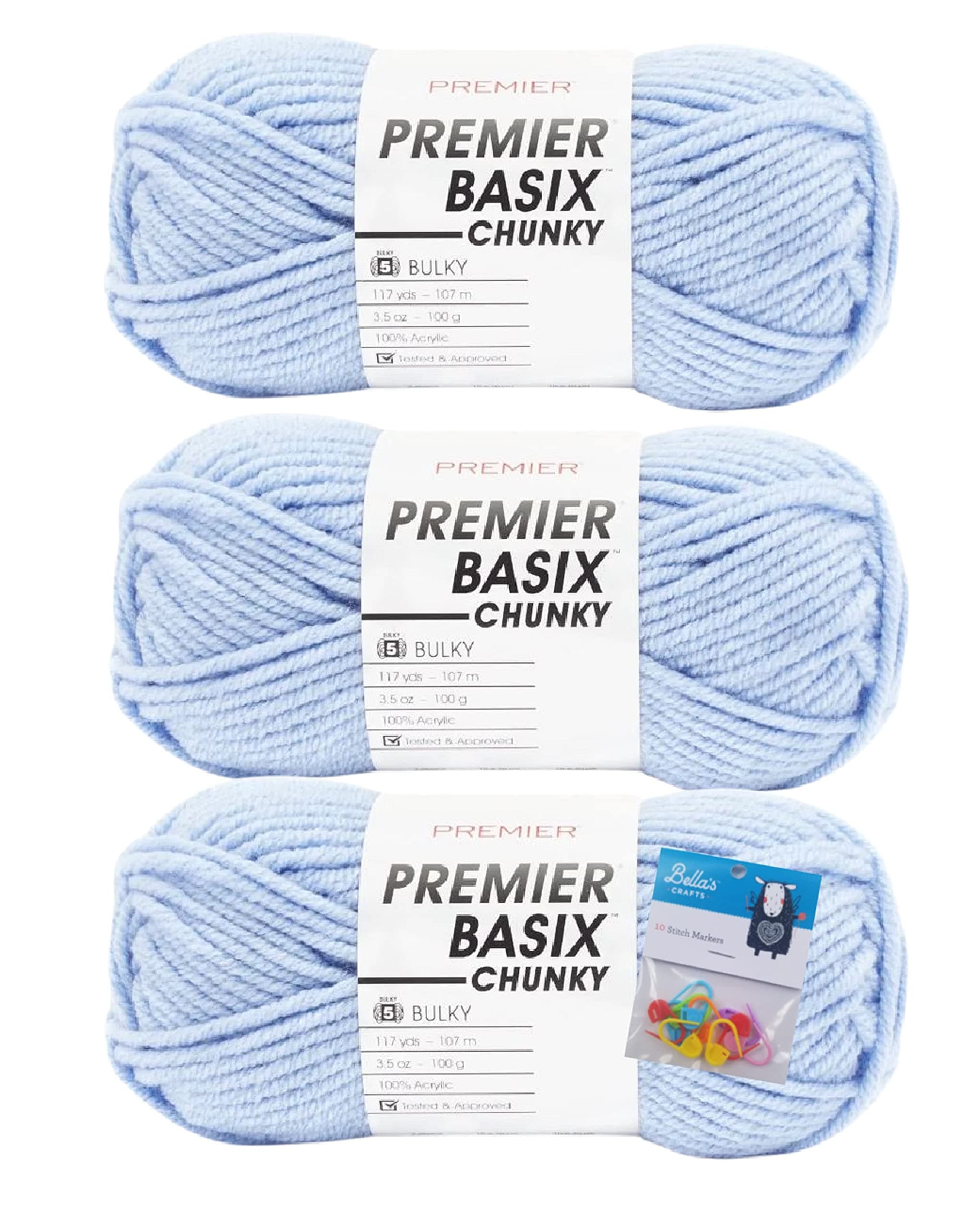 Bella's CraftsPremier Yarns Basix Chunky Yarn - 3.5 Oz - #5 Bulky Weight - Bundle with Stitch Markers (Country Blue)