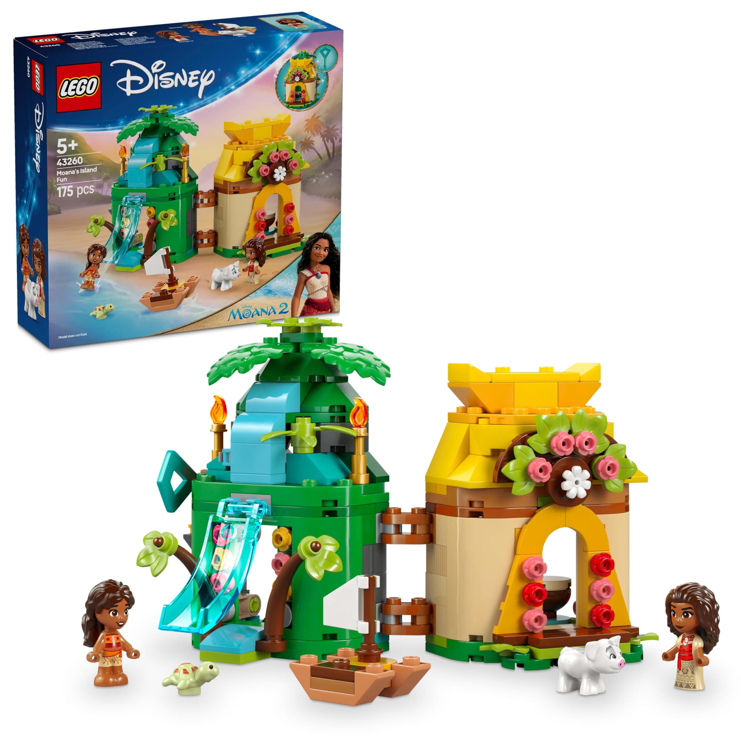 LEGO ǀ Disney Princess Moana’s Island Fun Set, Buildable Toy with 2 Micro-Doll Figures and a House for Creative Play, Birthday Gift for 5 Plus Year Old Kids, Girls & Boys 43260
