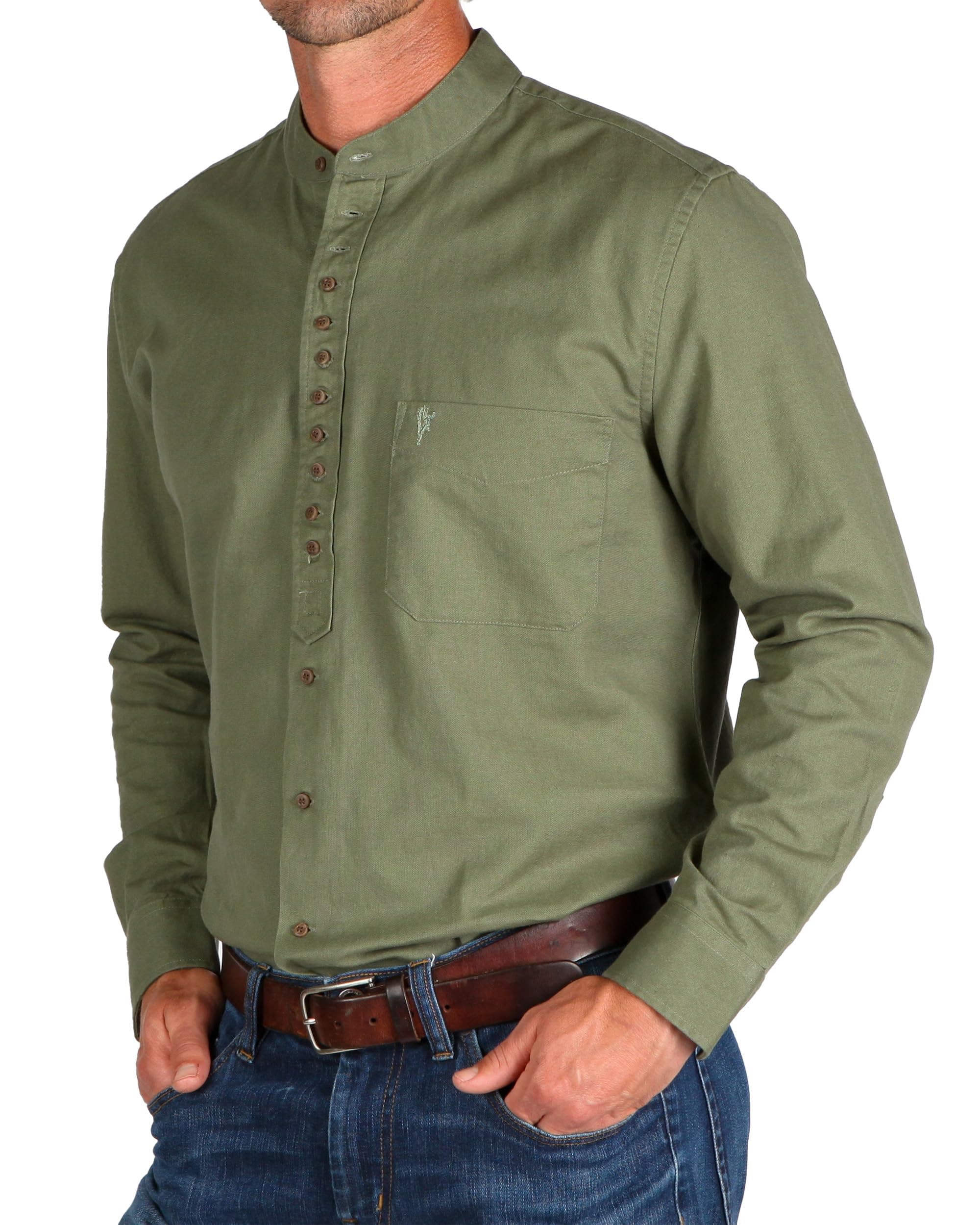 Collarless Shirt for Men, Irish Grandfather Cotton Linen Long Sleeve Button Down Banded Collar Dress Shirt