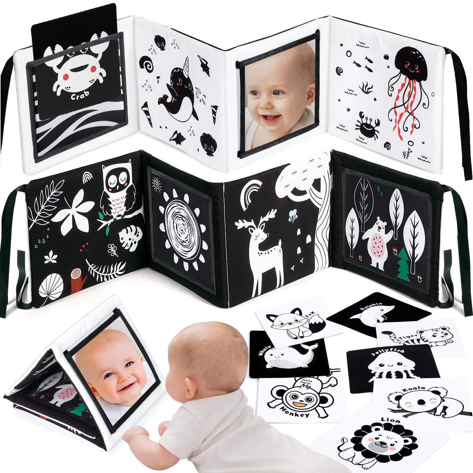 URMYWO Newborn Essentials，Baby Sensory Toys Black and White Newborn Toys High Contrast Soft Book Nursery Decoration Baby Gifts for 0-3-6-12 Months