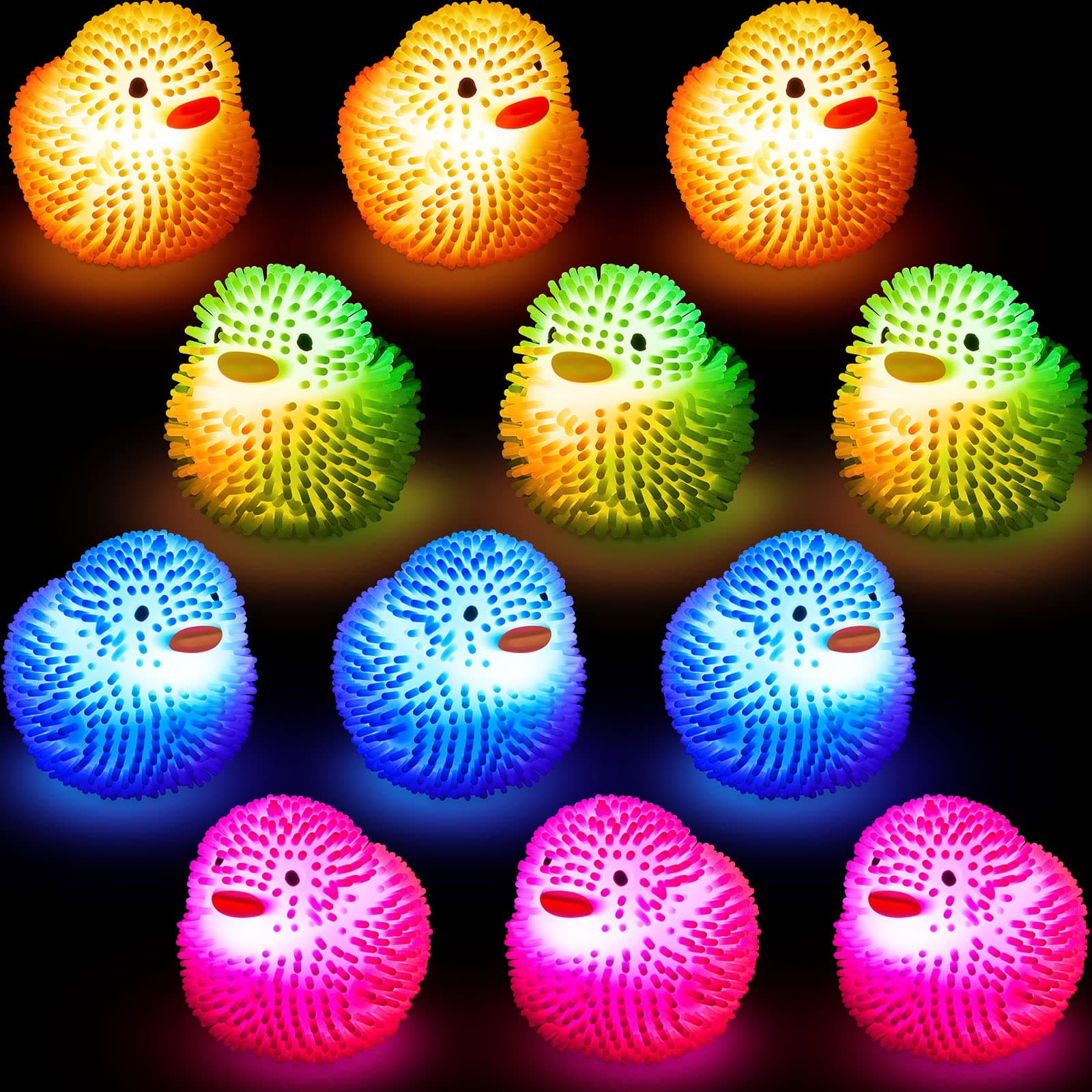 Chivao 12 Pack Summer LED Puffer Ball Ducks Chicken Glow in the Dark Balls Small Light up Ball Funky Flashing Ducks Bathtub, Assorted Colors(Duck)