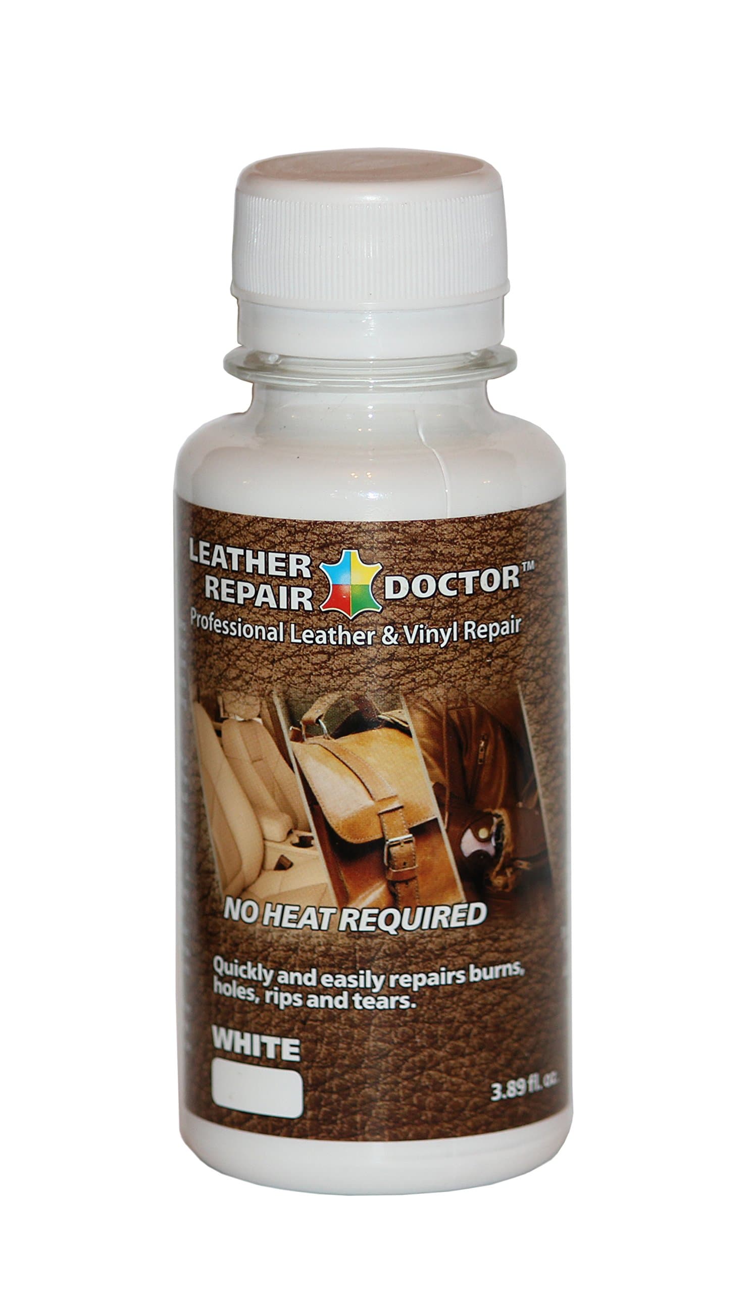 White Leather & Vinyl Repair Solution - No-Heat, Fast Drying, Professional Liquid Leather & Vinyl Furniture, Car Seats, Chair, Couch, Jacket, Boots, Belt and Purse Repair Adhesive