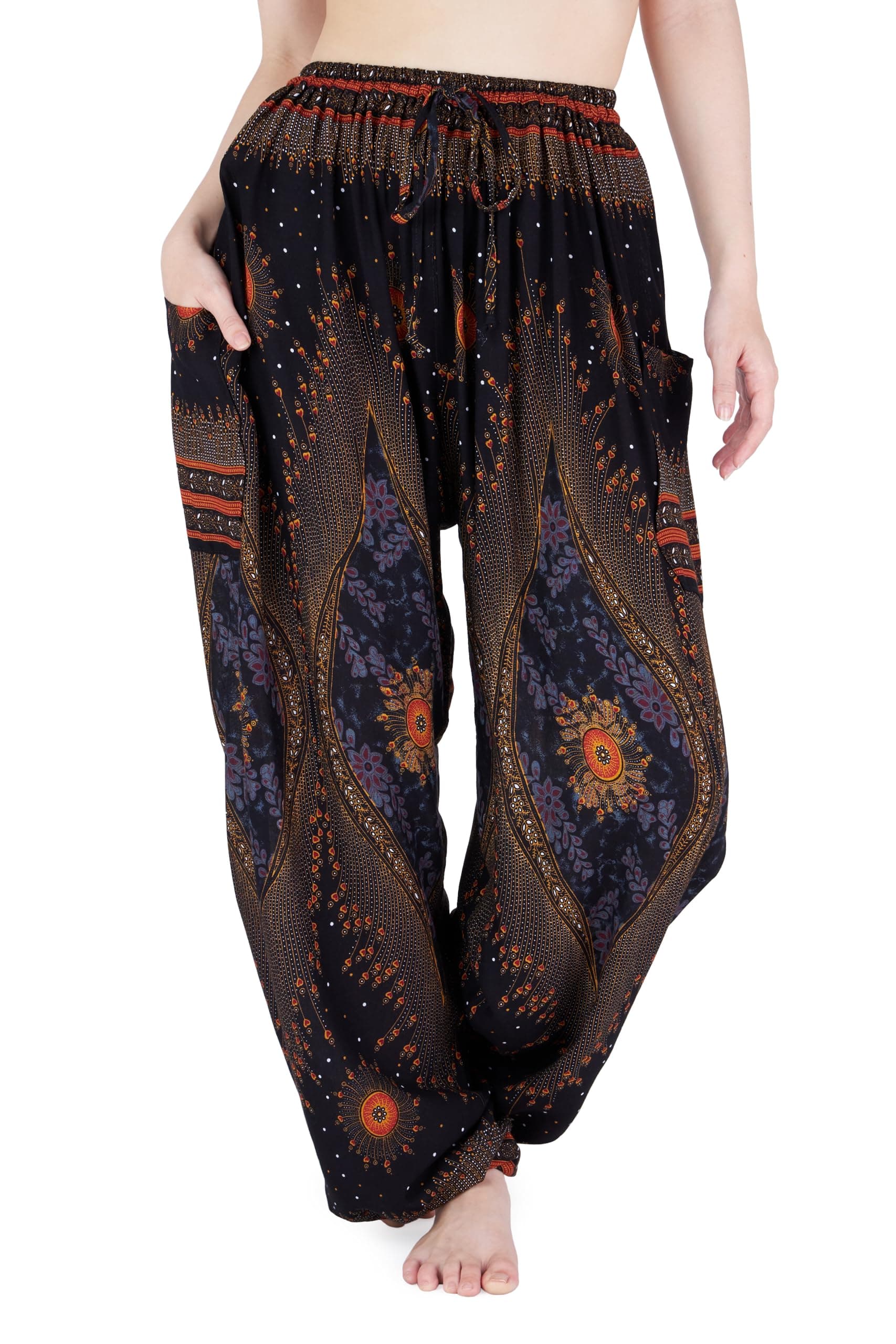 Lannaclothesdesign Harem Pants Women – Boho Elephant Pants High-Waisted Hippie Clothes with Pockets for Yoga