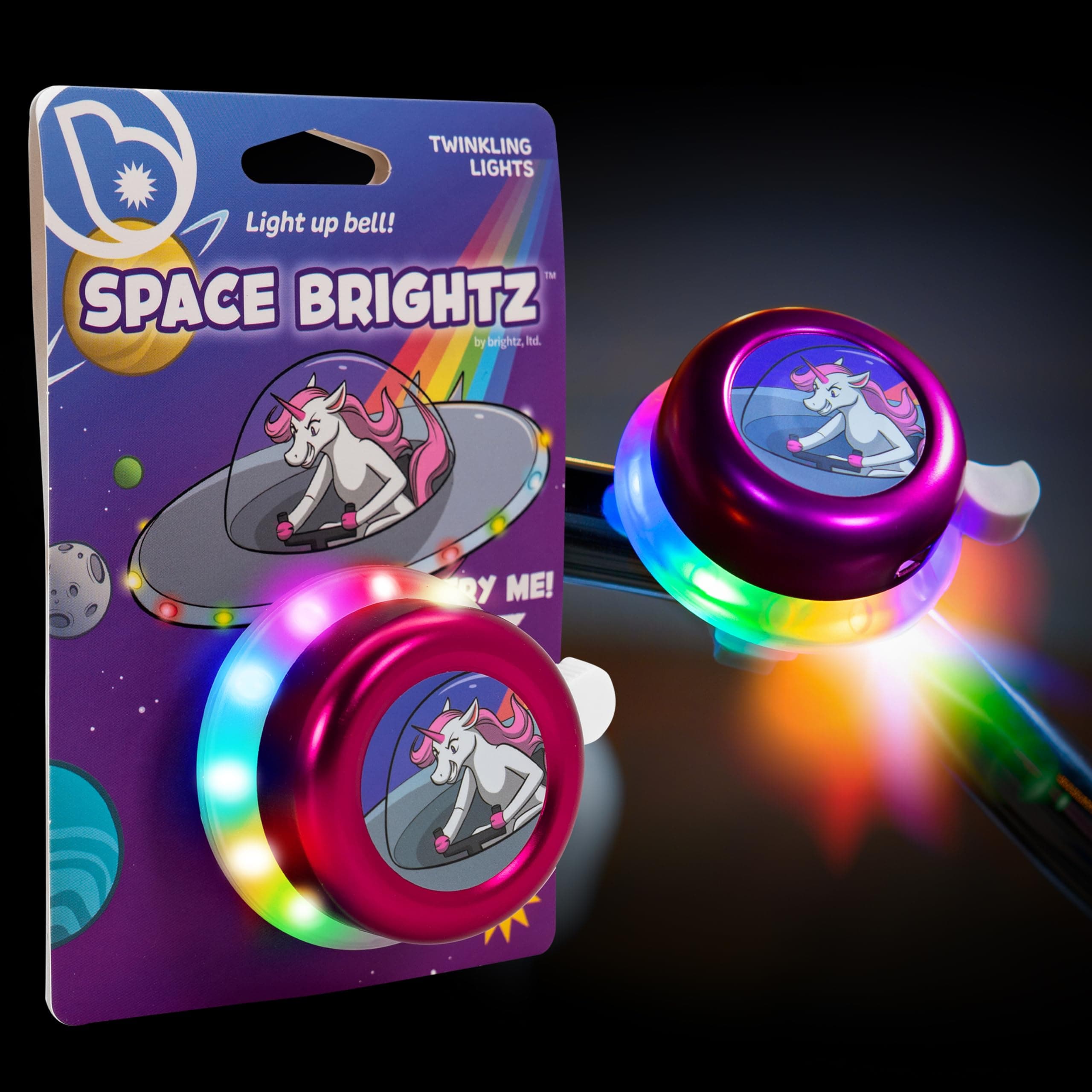 Brightz LED Light Up Bike Bell for Kids & Adults - Cool Bike Accessory - Great Gift, Stocking Stuffer (Pink)