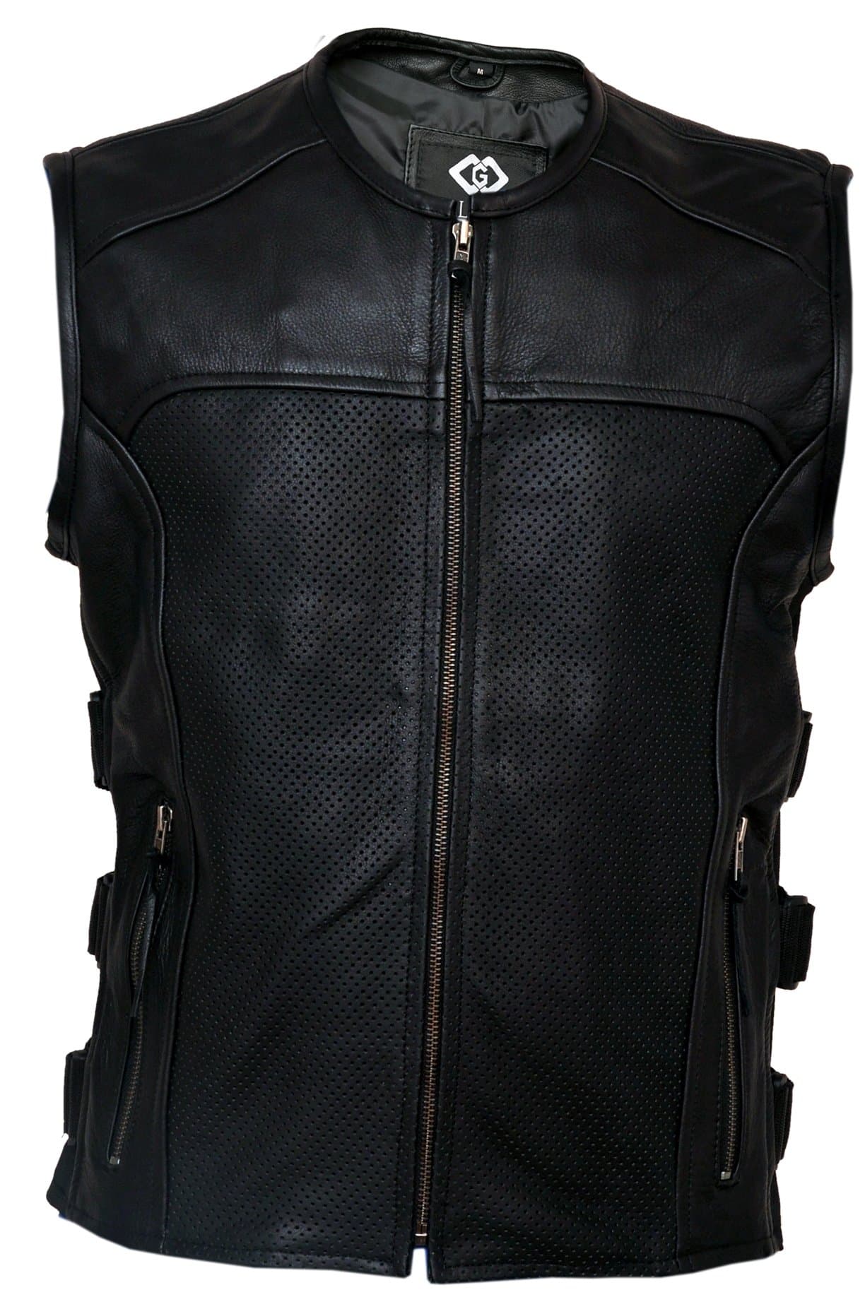 Premium Perforated Leather Motorcycle Biker Vest Waistcoat Naked Cowhide HD - The Commando SWAT Style