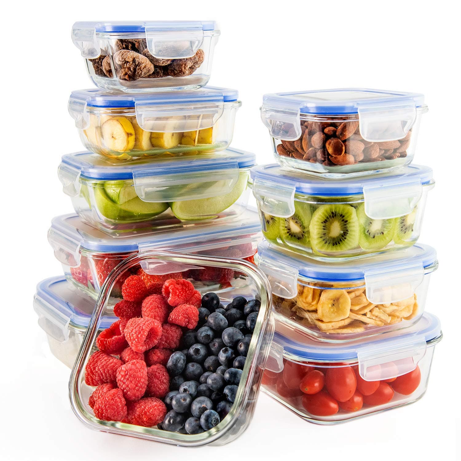 Glass Food Storage Containers Set with Airtight Locking Lids & Free Ice Pack, Zestkit Portion Control Glass Meal Prep Lunch Containers , BPA Free Oven Freezer Dishwasher Microwave Safe (20 Pieces)