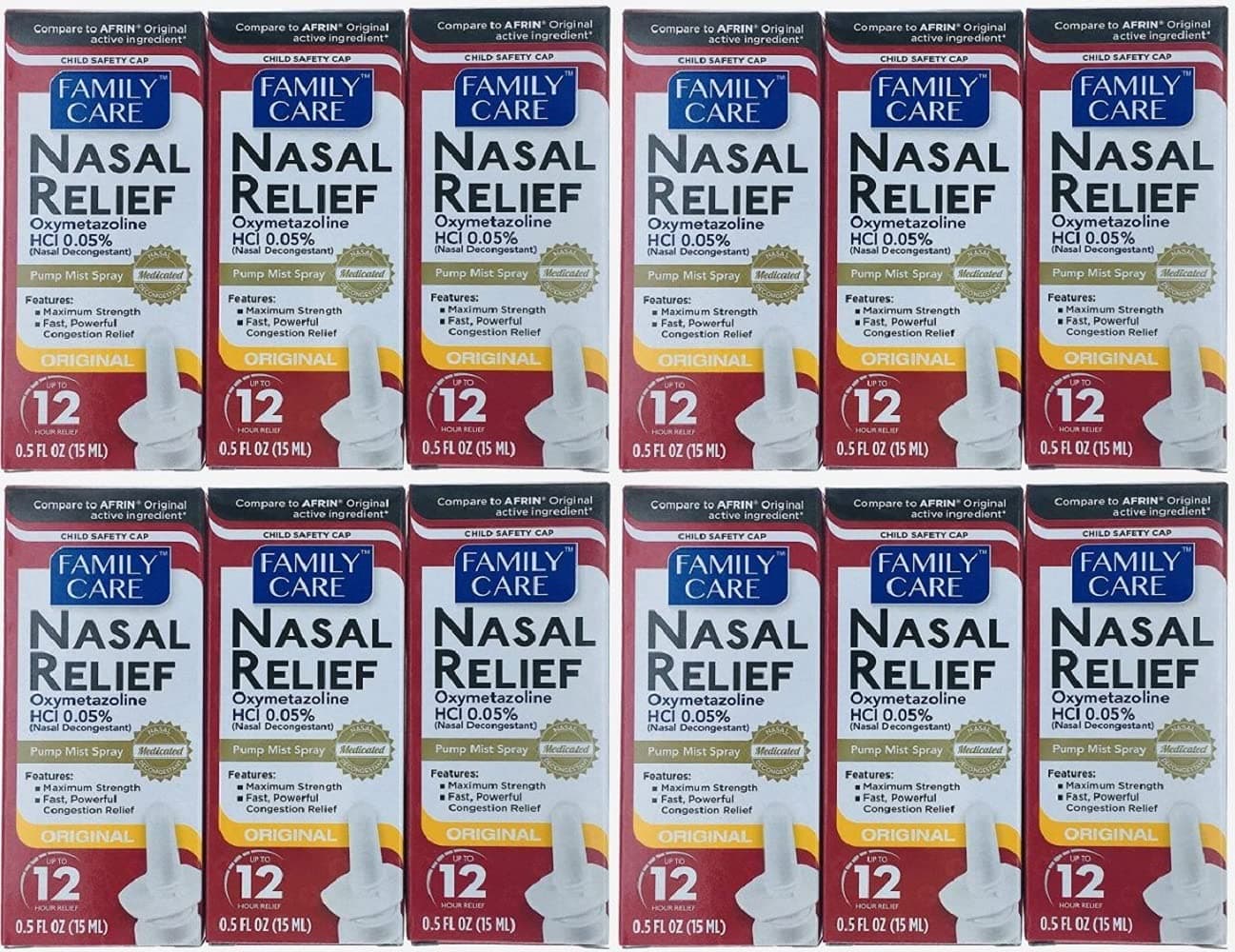 (12 pack) Nasal Relief Spray, 12 hour Pump Mist (Oxymetazoline HCL) 0.5 fl oz