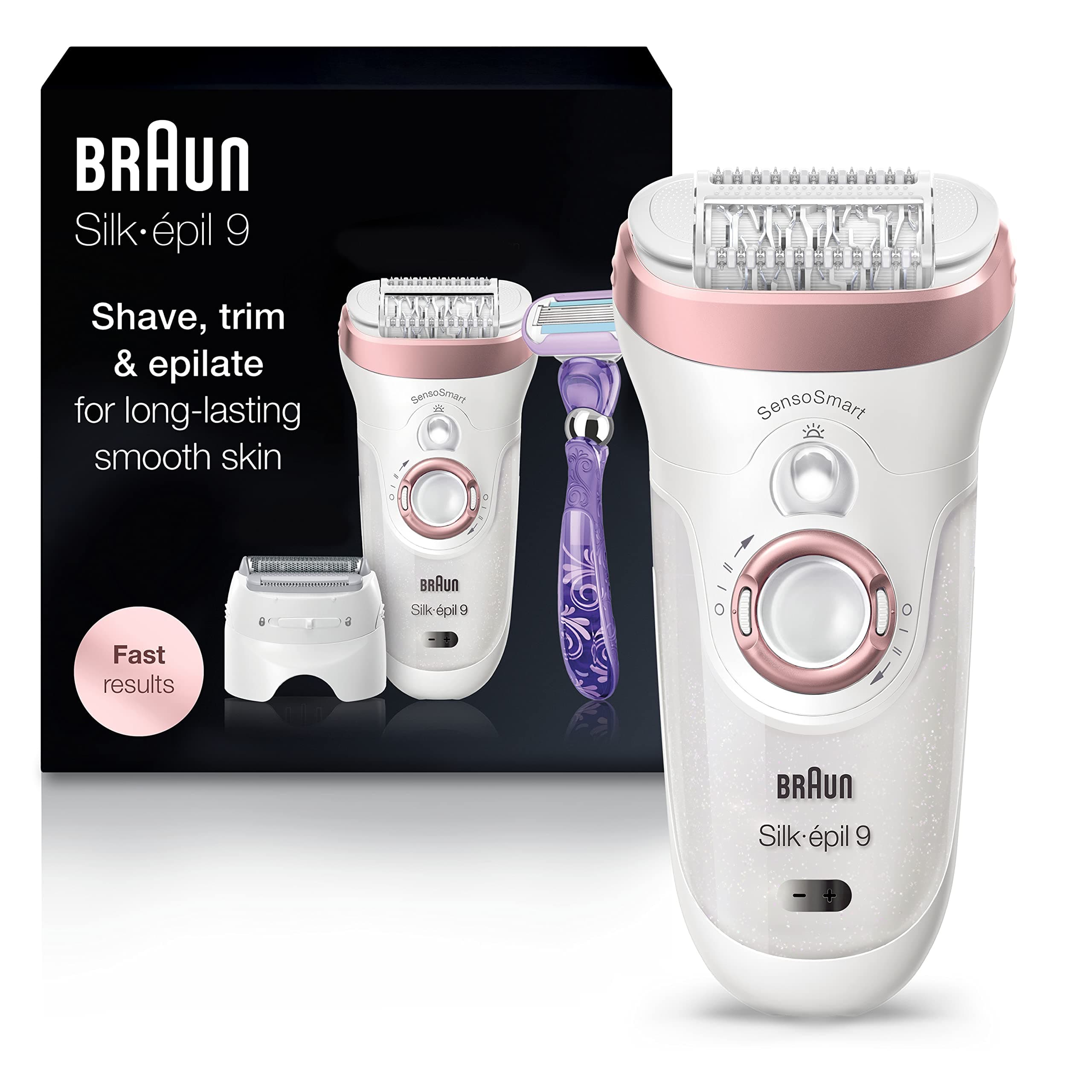 Braun Epilator Silk-épil 9 9-870, Facial Hair Removal for Women, Hair Removal Device, Wet & Dry, Women Shaver & Trimmer, Cordless, Rechargeable, with Venus Extra Smooth Razor