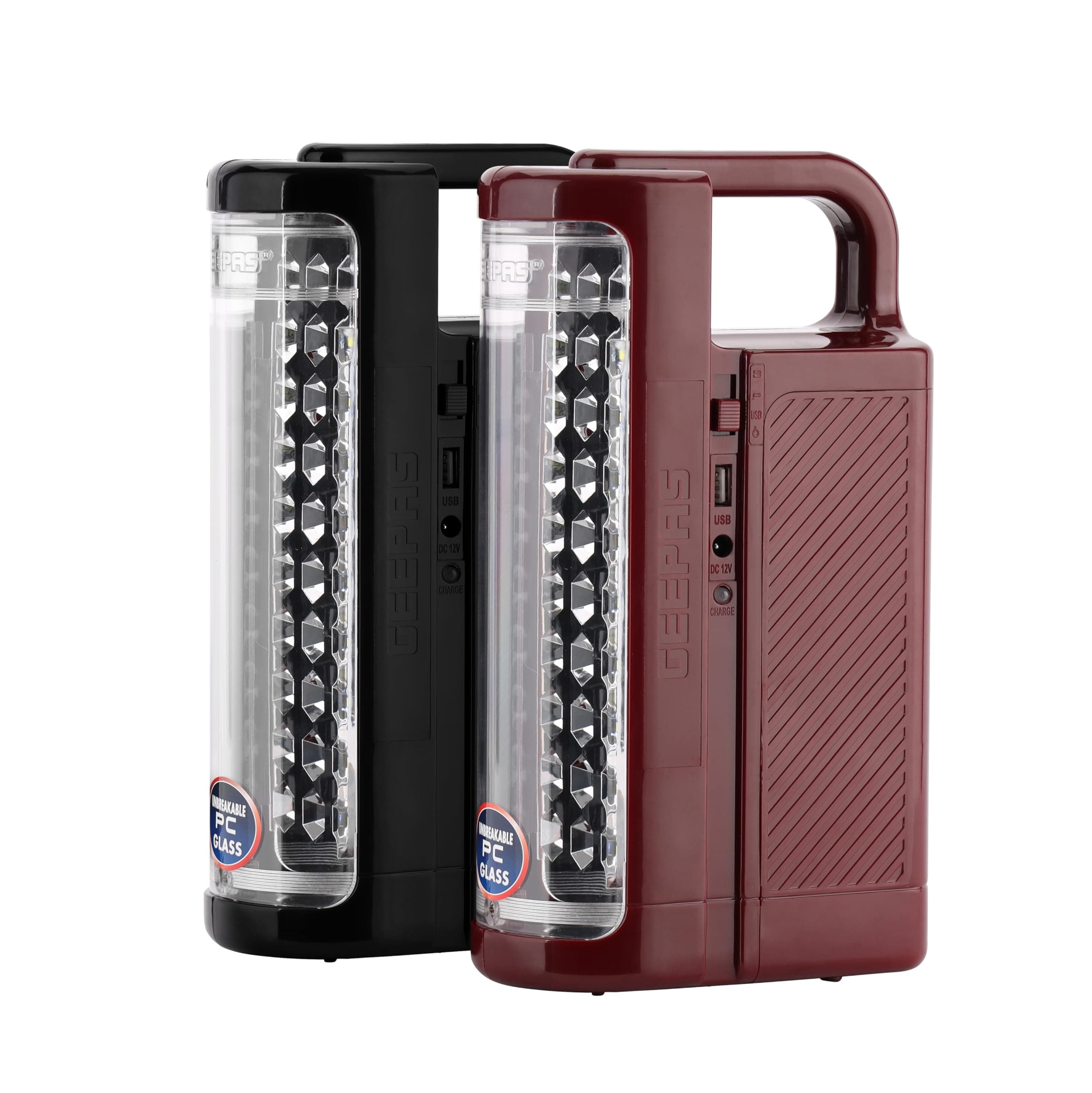 24 Mega Luminous LED's Rechargeable LED Lantern Set Of 2 | 30 Super Bright SMD LEDs, Energy Efficient, USB Charging Red & Black