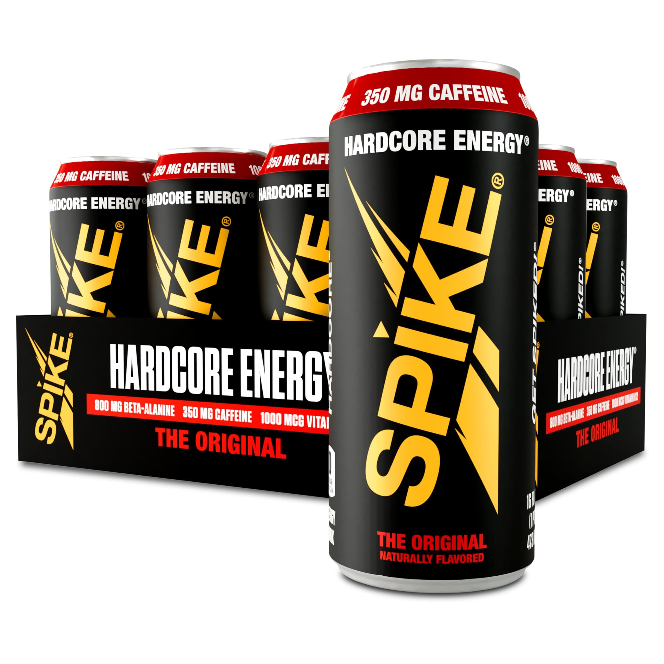 Spike Hardcore Energy Drink - 350mg Caffeine in Maximum-Dose 16 fl oz Can - Zero Sugar Original (12 Pack)