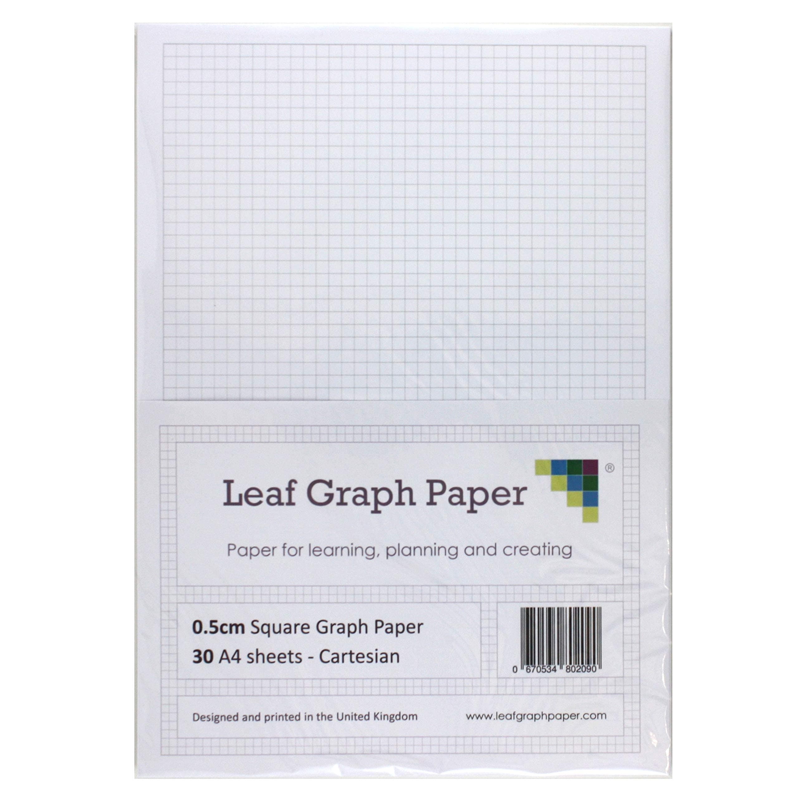Leaf Graph A4 Graph Paper, 5mm (0.5cm) Squared Cartesian Grid, 30 Leaf Pack for Mathematics and Engineering