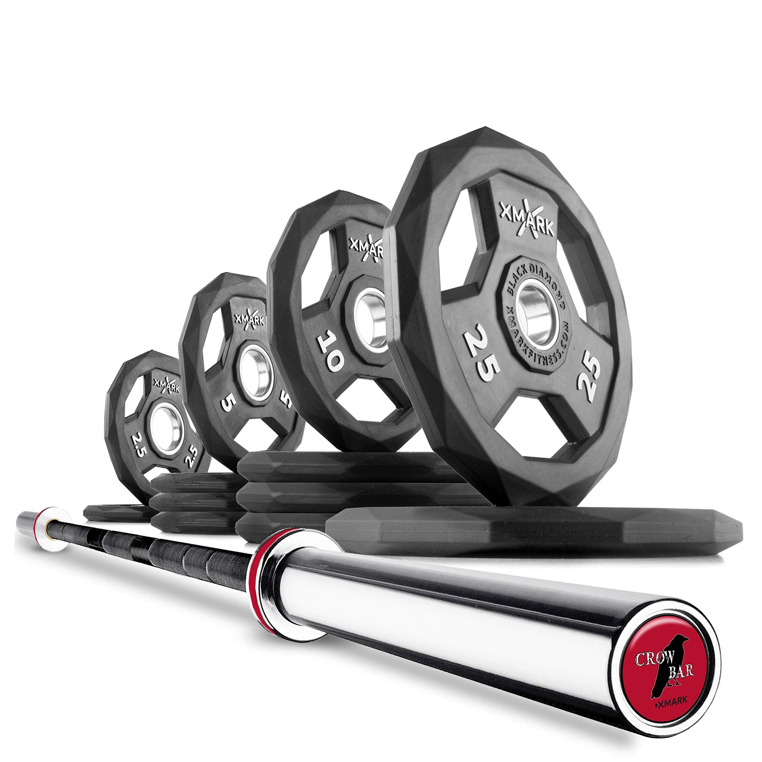 XMarkCROWBAR Olympic Weightlifting Barbell, 7’ Olympic bar, BLACK DIAMOND Weight Plates and CROWBAR Weight Bar Options Available