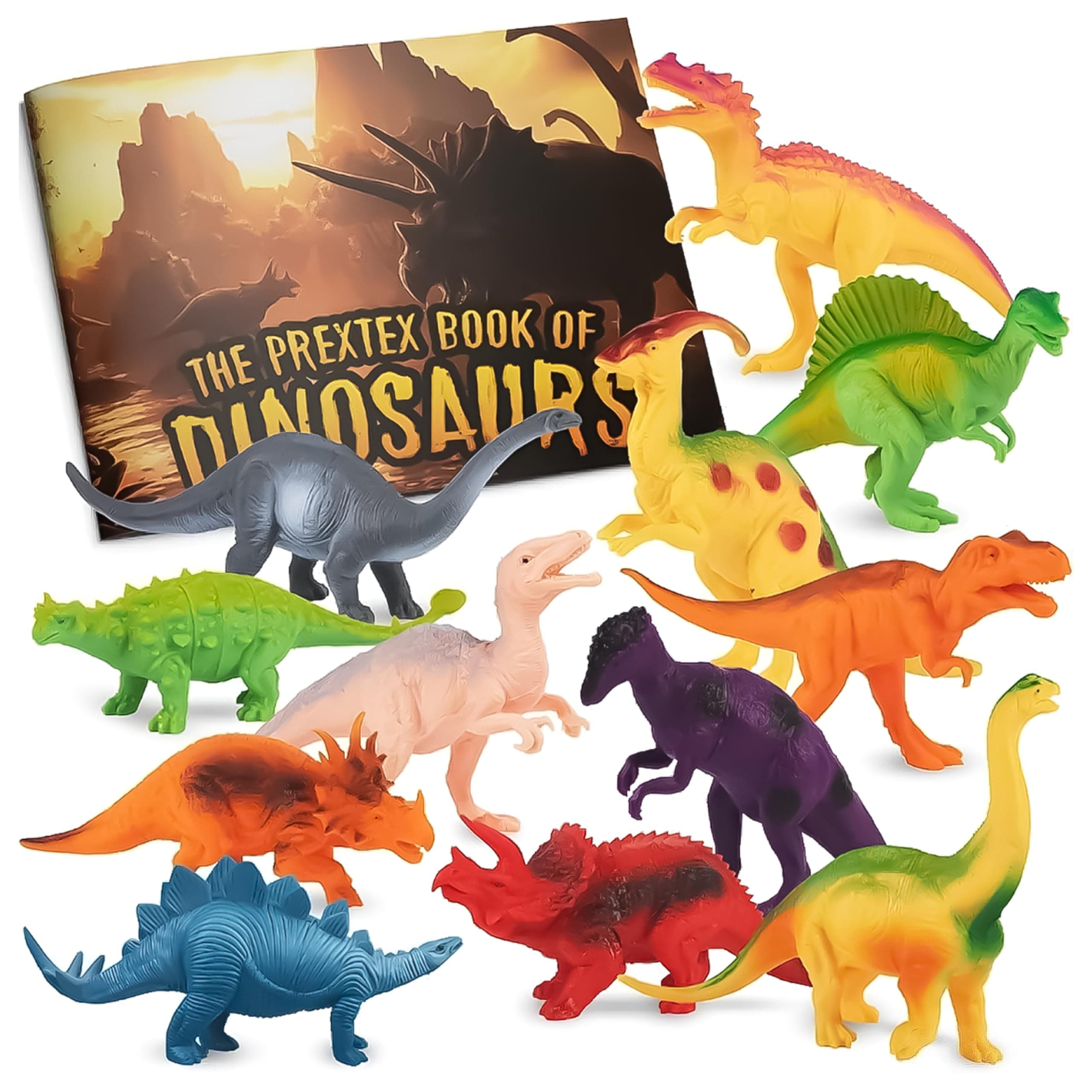 Dinosaur Figures for Kids 3-5+ (12 Plastic Dinosaurs with Educational Book)