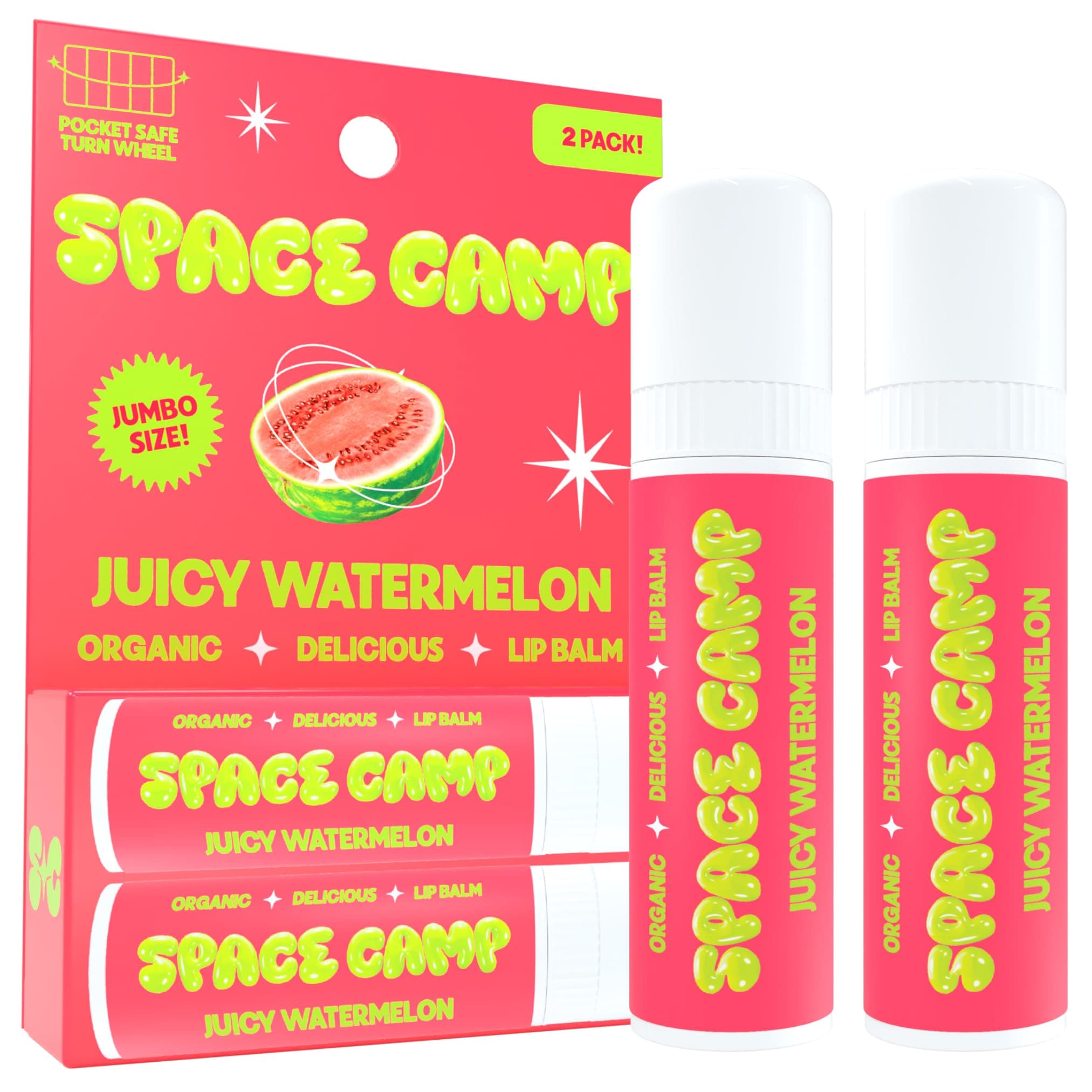 Space Camp - Jumbo Wellness Lip Balm: Organic Balm with Juicy Watermelon Flavour (Pack of 2)