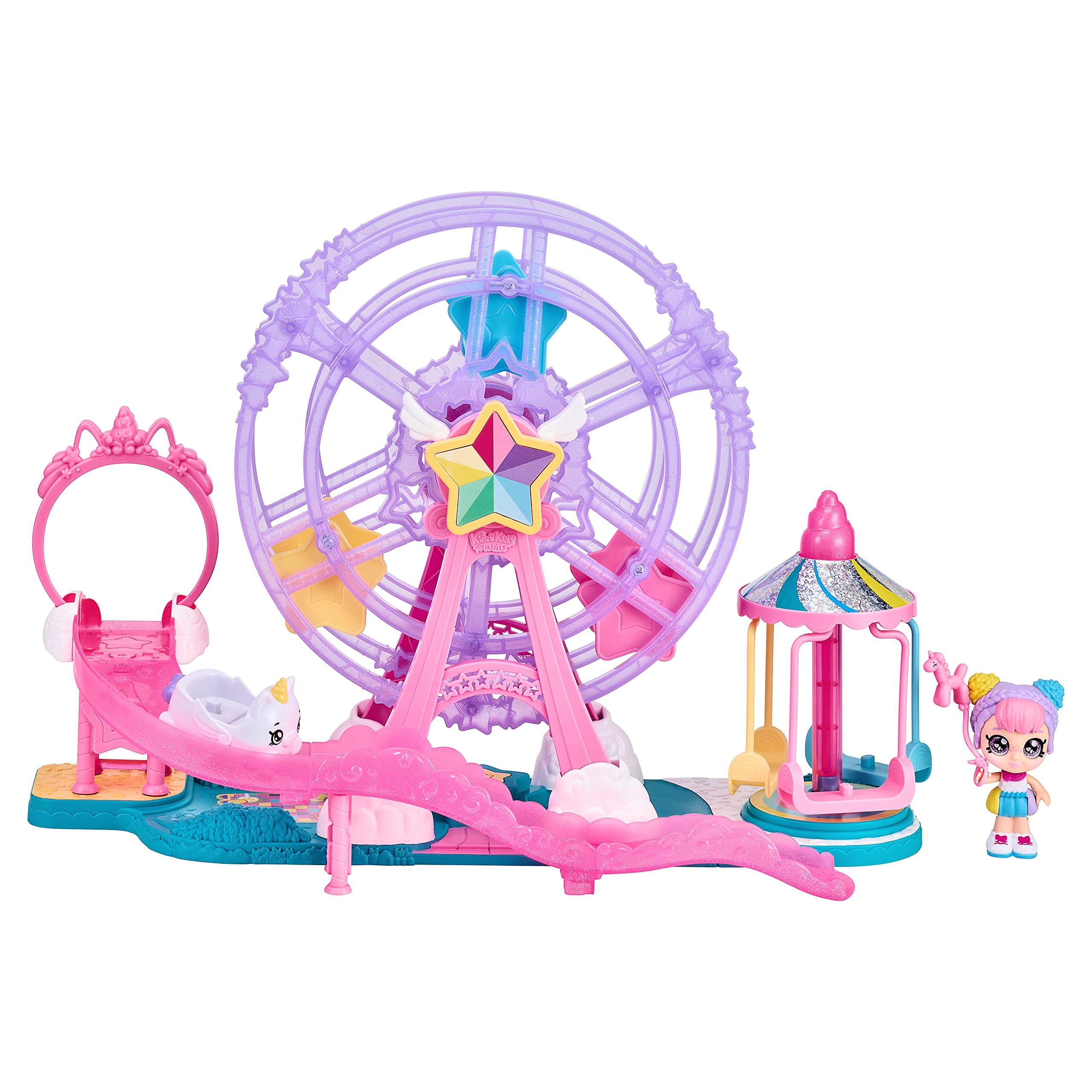 Kindi Kids Minis Collectable Ferris Wheel Carnival Playset and Rainbow Kate Posable Bobble Head Figure
