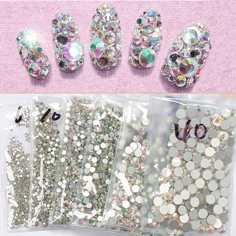 1 pack 1440pcs SS10 Crystal AB Color Nail Art Rhinestones Flat Back Non Hotfix Strass Stone 3D Nail Decorations Gems Accessories Manicure