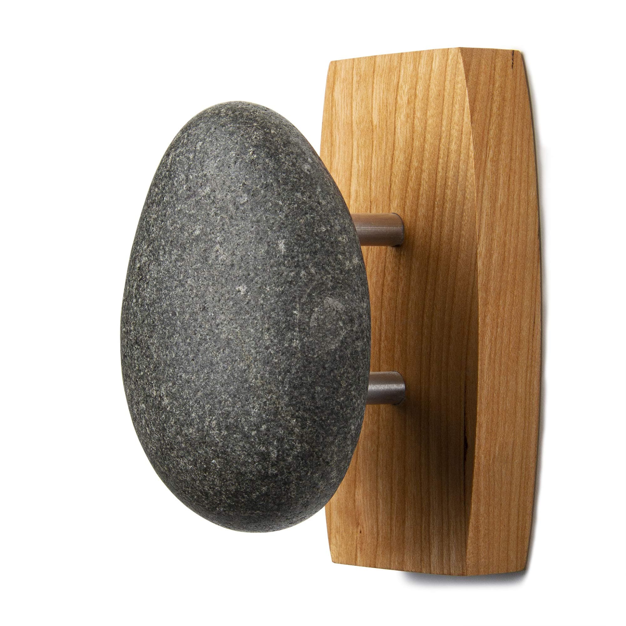 Sea Stones Coast Hook - Coat Hook - Hand Selected, Natural Stone Wall Hook with Elegant Wooden Backplate - Hang Your Coats, Towels, Robes & More with Both Indoors & Outdoor Uses (1 Pack, Cherry)
