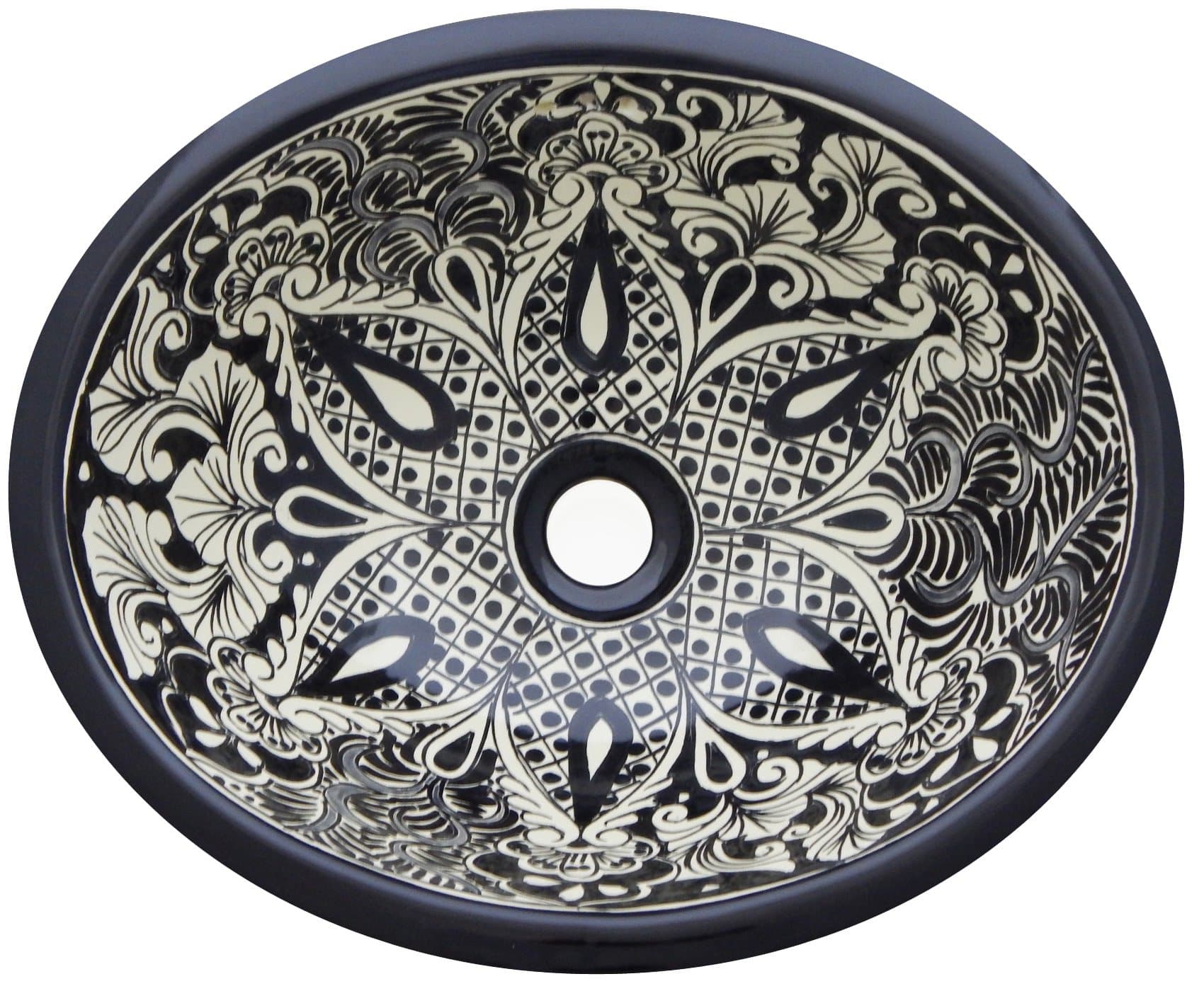 Talavera Mexican Handmade Hand Painted Bathroom Sink Black 184