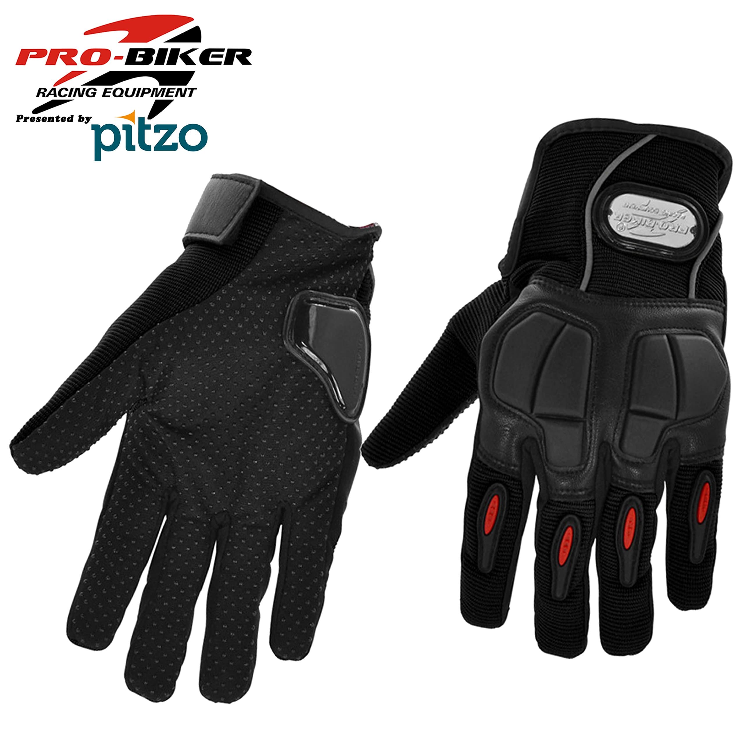 Pitzo Probiker Full Finger Riding Gloves (Black, Large)