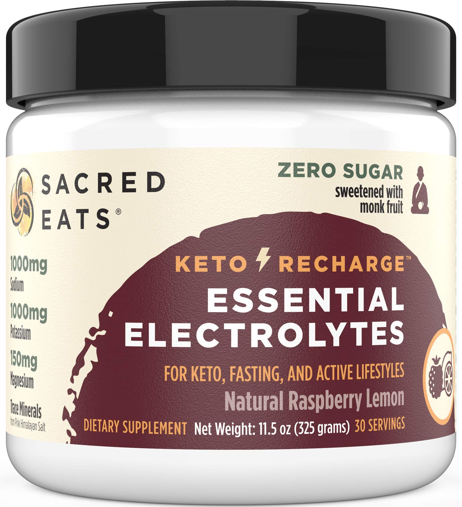 Keto Electrolyte Powder & Hydration Supplement | 1000mg Potassium & Sodium, 150mg Magnesium | No Sugar & Stevia, Sweetened with Monk Fruit Only | Natural Raspberry Lemon (30 Servings)