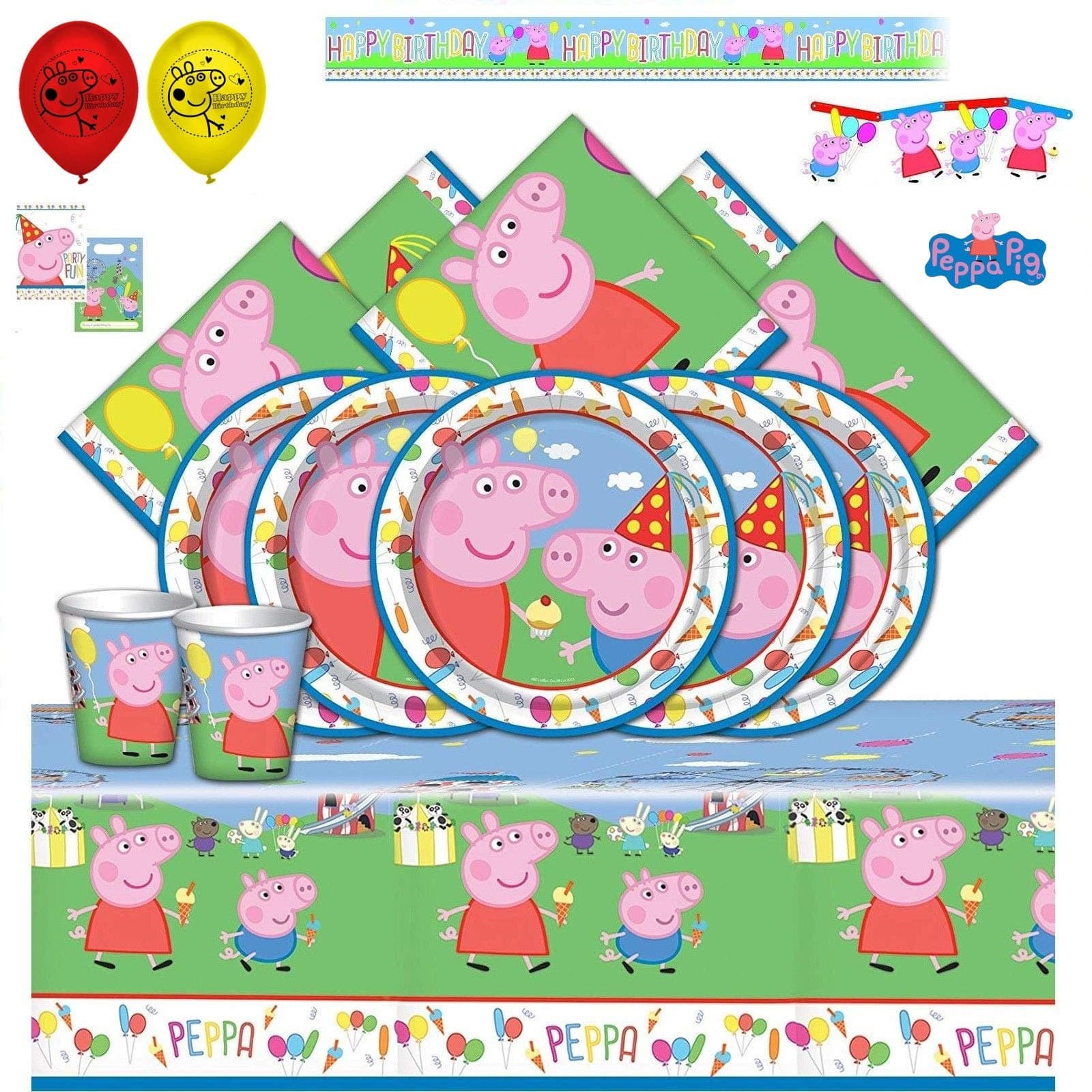 Carnival Party Tableware Supplies Children's Birthday Party Kit for 8 16 24 32 Guests (Ultimate Kit For 32 Guests)