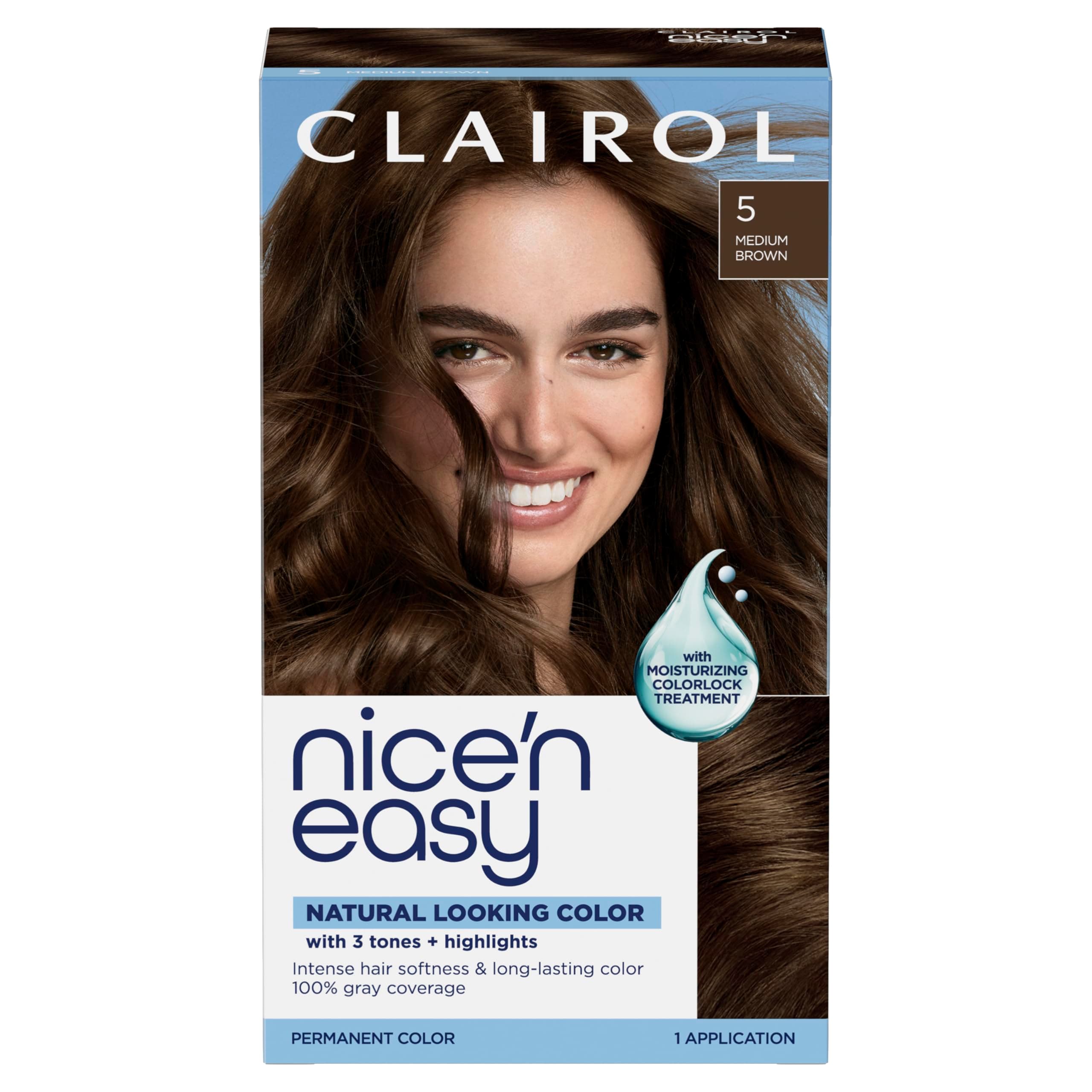 Nice'n Easy Permanent Hair Dye, 5 Medium Brown Hair Color, Pack of 1 - Packaging May Vary