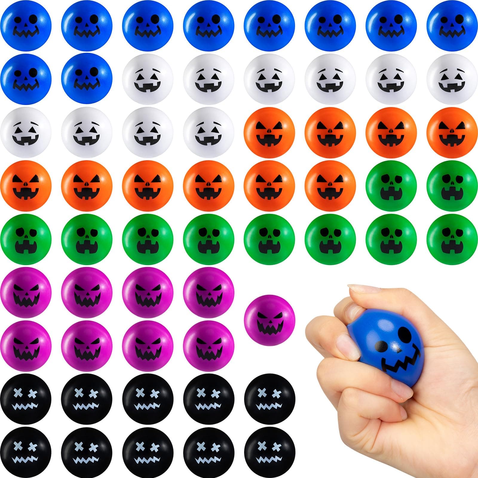 Lenwen60 Pcs Halloween Stress Balls Jack O Lantern Squeeze Balls Slow Rising Stress Relief Ball PU Foam Fun Face Fidget Toys for Adults Party Favors Decoration Gifts, 6 Styles (Ball, 1.97 in)