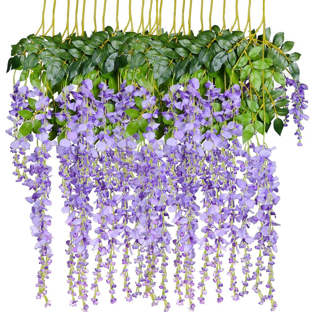 DearHouse 12 Pack 3.6 Feet Artificial Fake Wisteria Vine Ratta Hanging Garland Silk Flowers String Home Party Wedding Decor (Purple 2)
