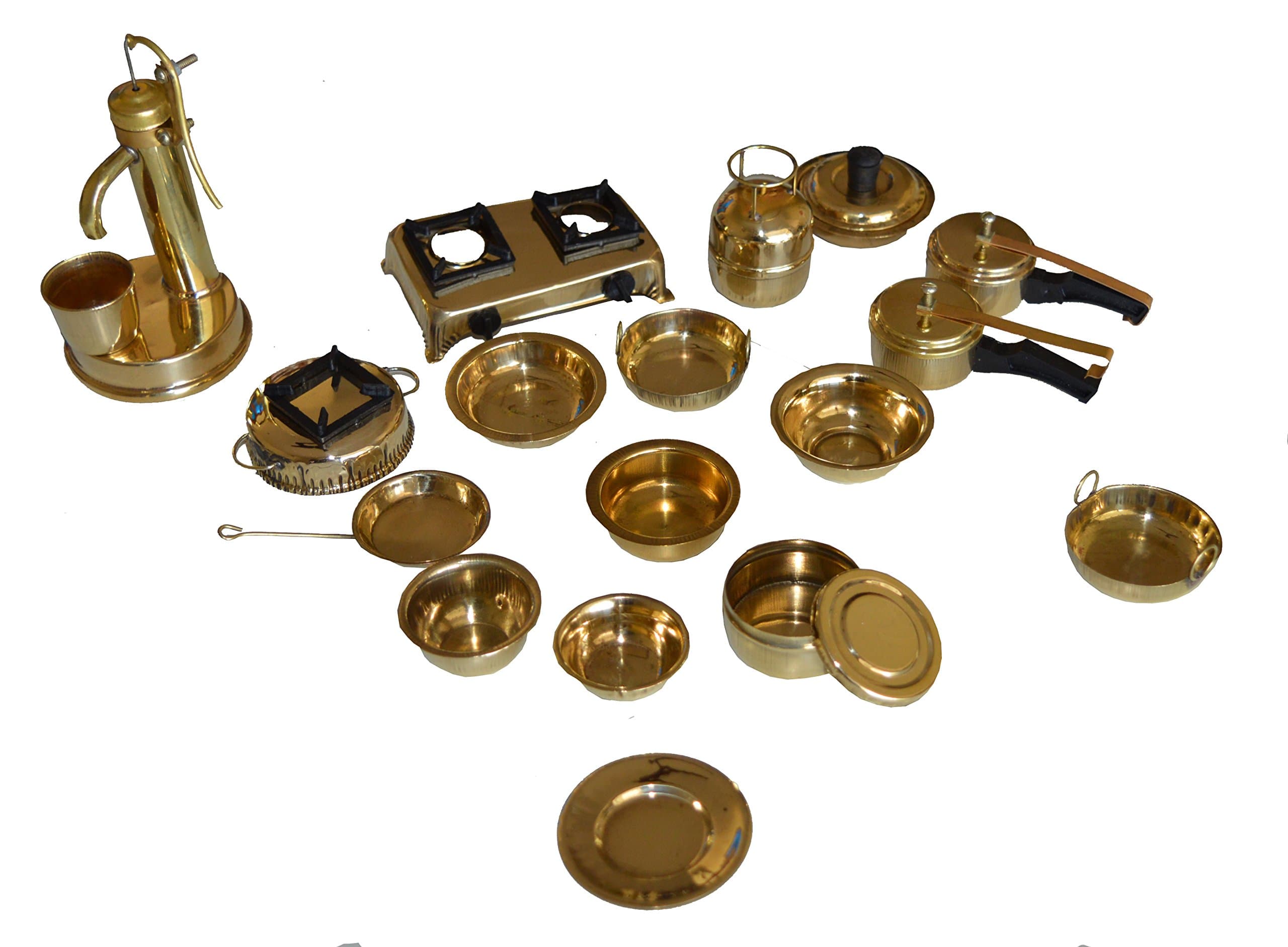 eco haat Decorative Brass Miniature Kitchen Set (Standard, Golden)
