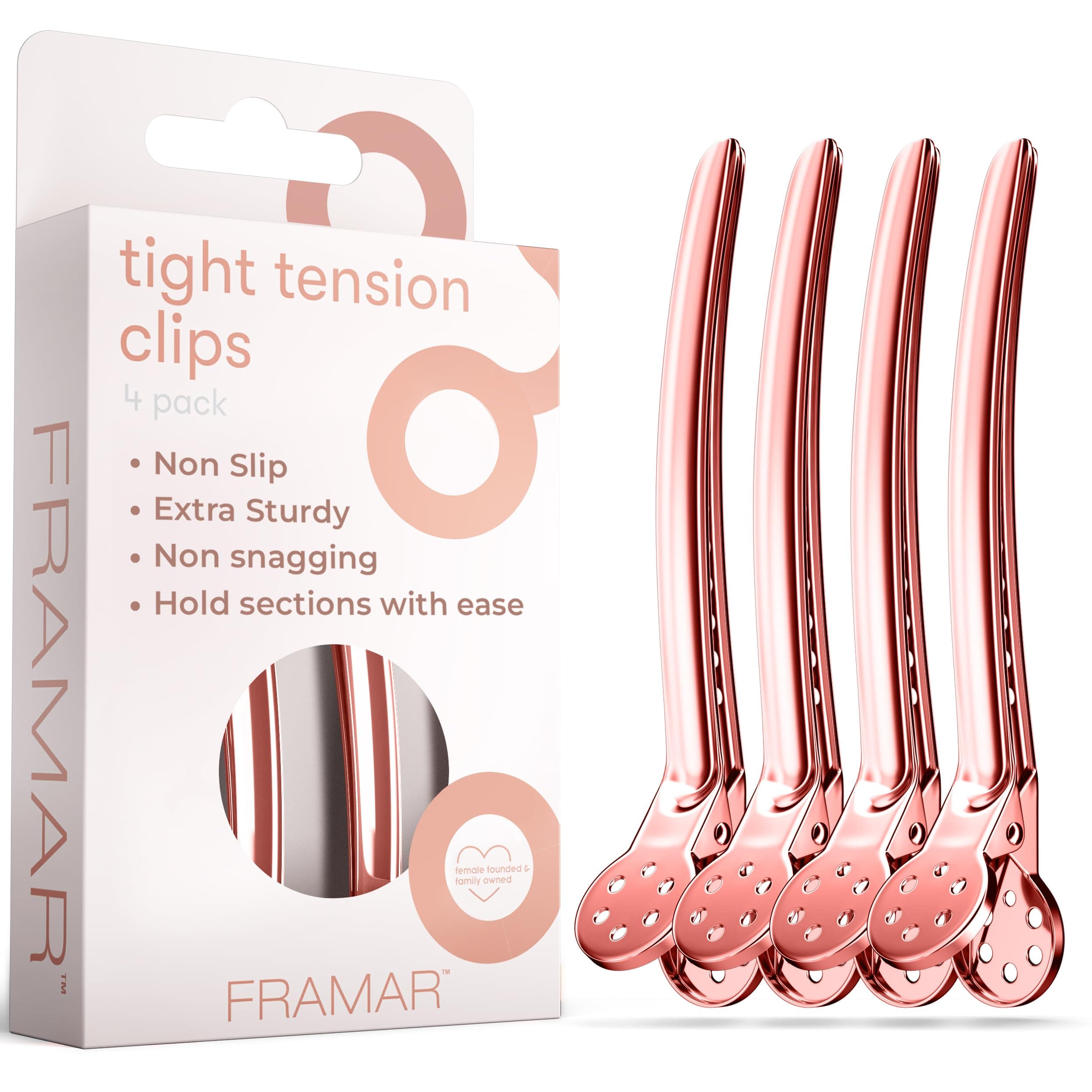 Framar Rose Gold Metal Hair Clips For Styling - Professional Hair Styling Clips, Hair Sectioning Clips, Salon Hair Clips Metal, Hairclips, Hair Salon Supplies – Extra Strong Hold – 4 Pack