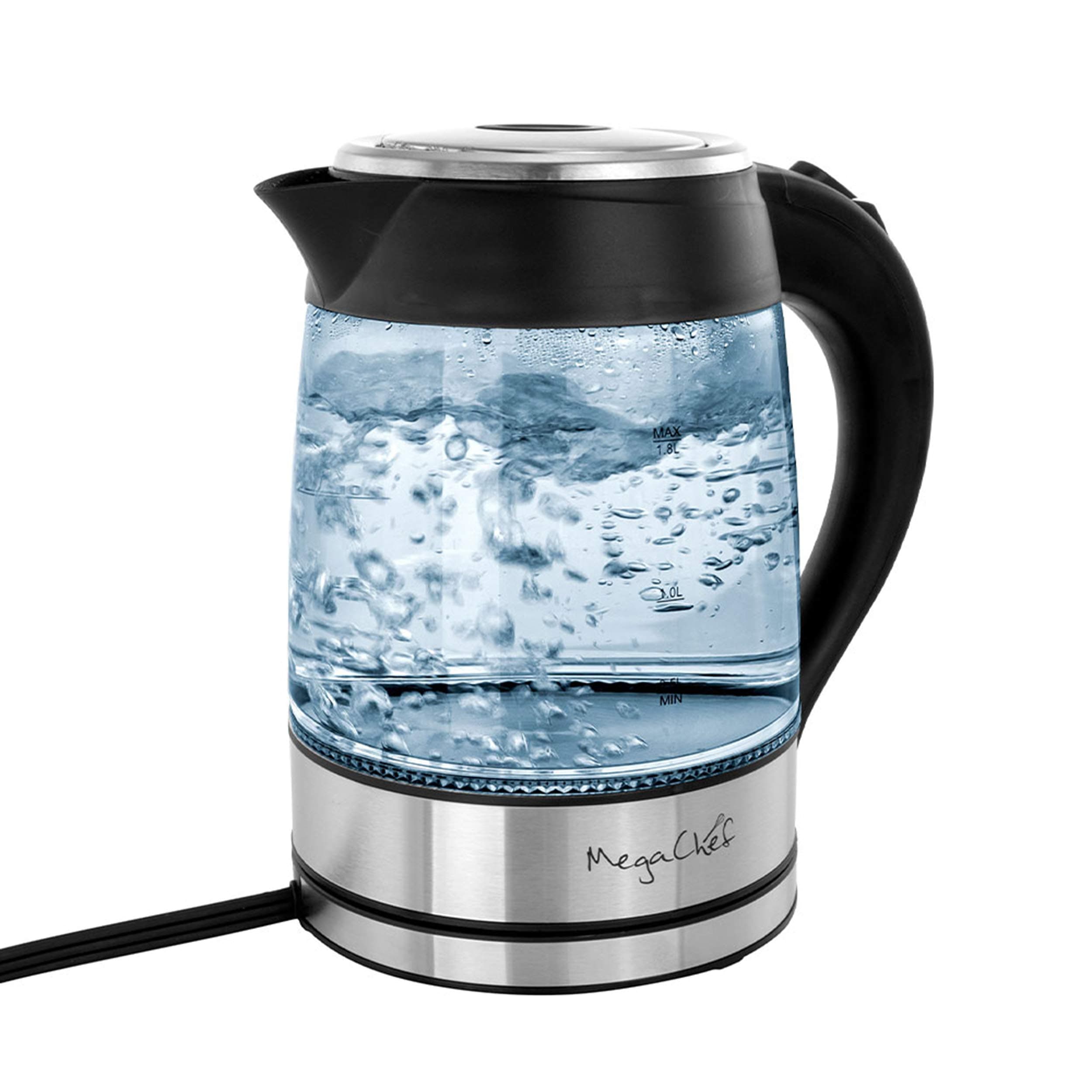 Mega Chef MGKTL-1752 Glass and Stainless Steel Electric Tea Kettle, 1.8 L