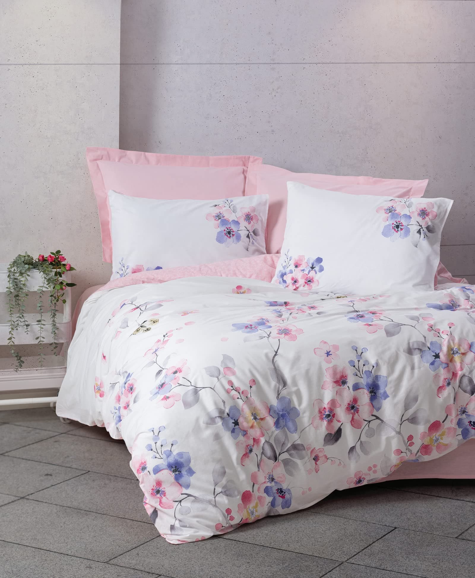 3 Pieces Floral Duvet Cover Set Queen Size Bed Quilt Cover Set + 2 Pillowcases - 100% Cotton - Pink Flower Pattern