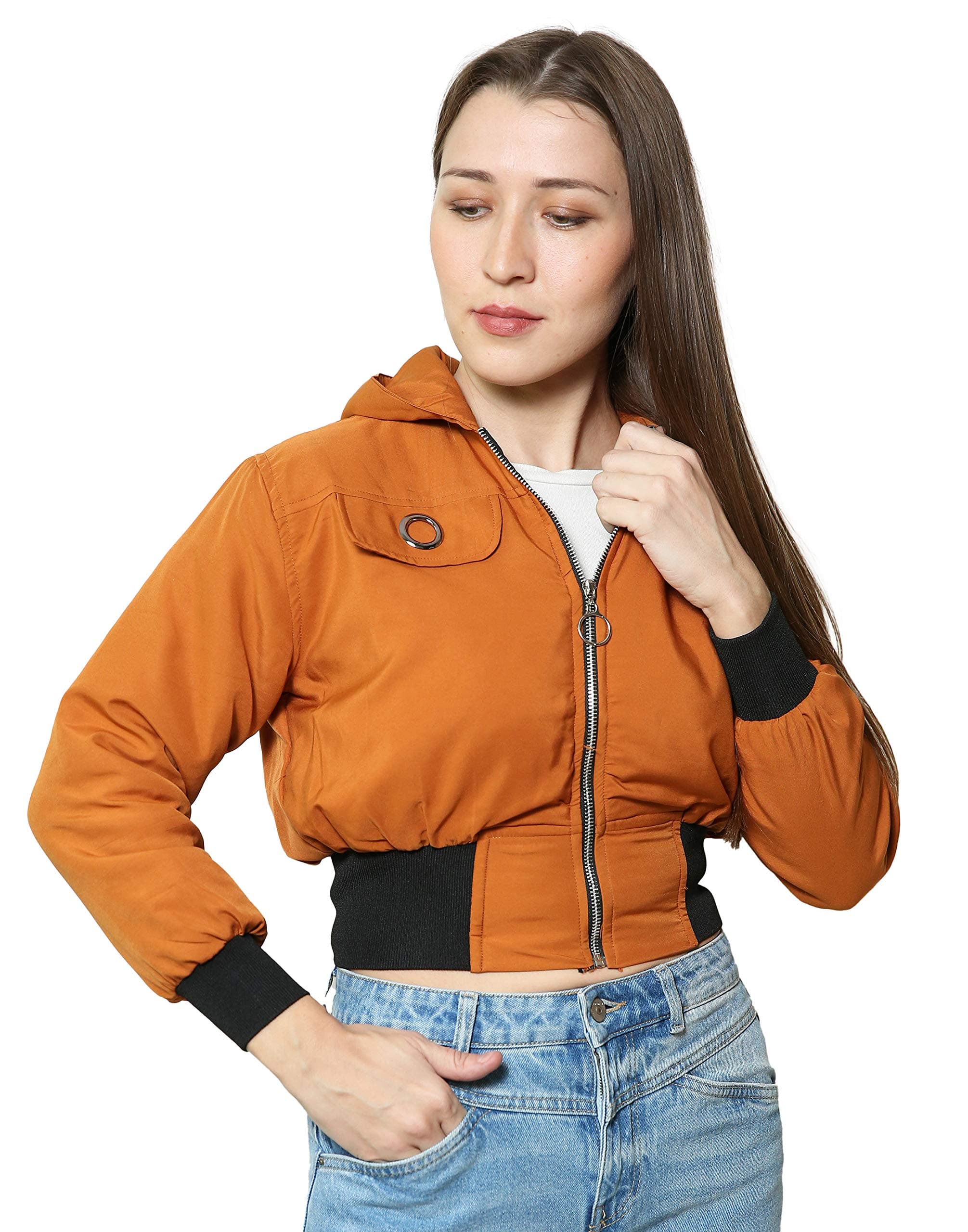 V ROKS Women's Stylish Hoodie Jacket With Ring Puller Zipper