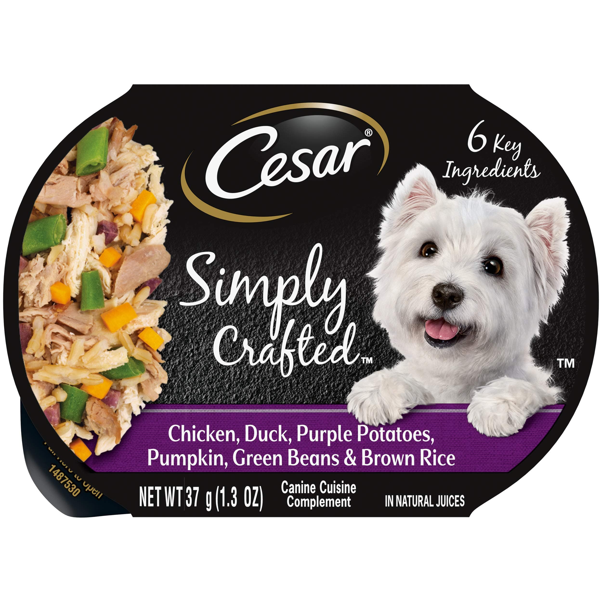 Cesar Simply Crafted Adult Wet Dog Food Meal Topper, Chicken, Duck, Purple Potatoes, Pumpkin, Green Beans & Brown Rice, 1.3oz. (10 Count, Pack of 1)