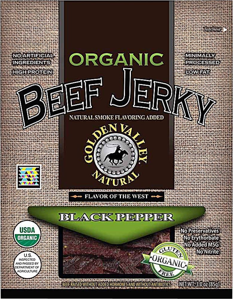 Golden Valley Natural Organic Beef Jerky Black Pepper -- 3 oz
