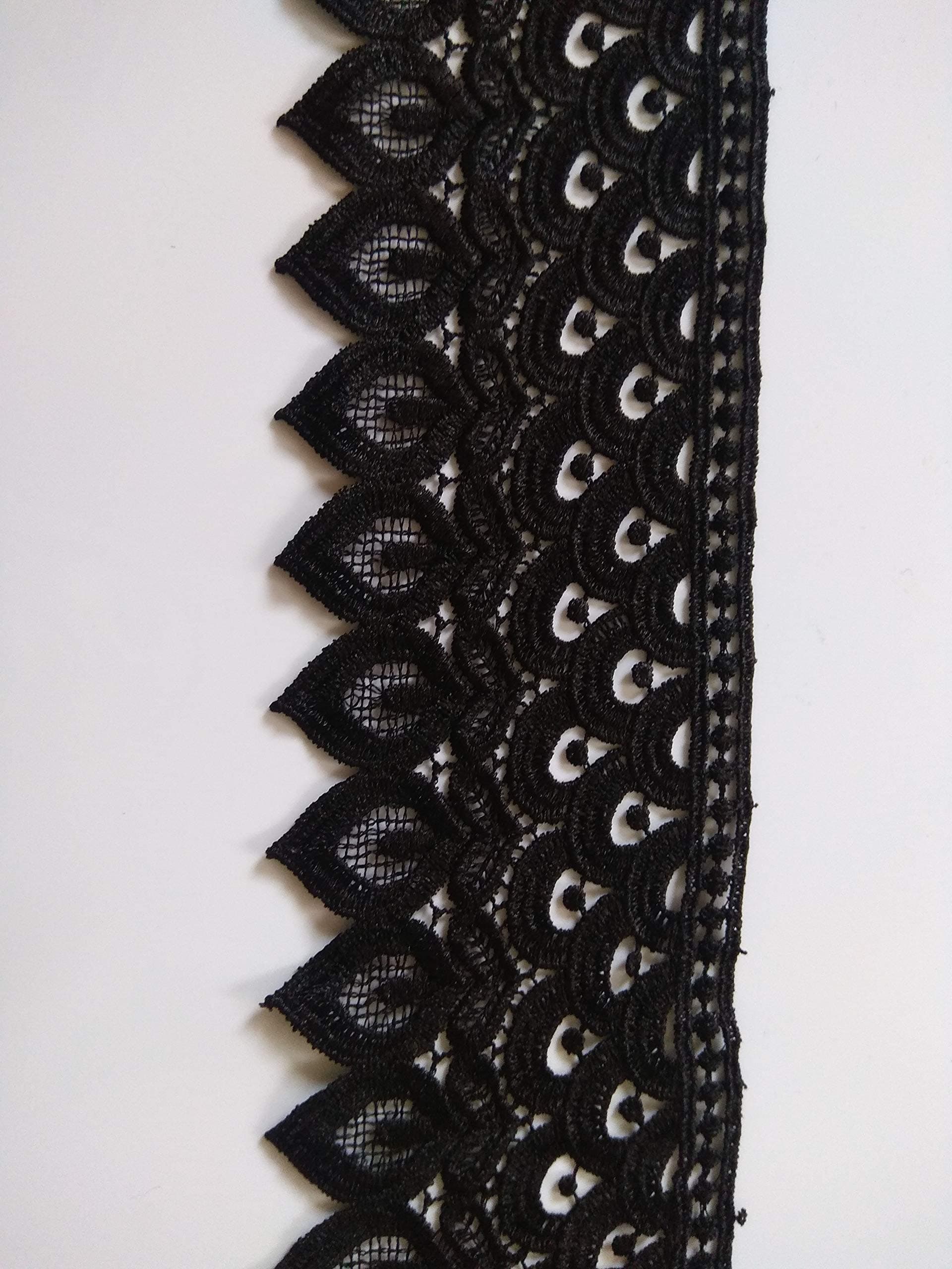Black Crochet lace 5 inch Half Circles and Leaf for Frocks,Dresses,Curtains,Decoration 3 Meters