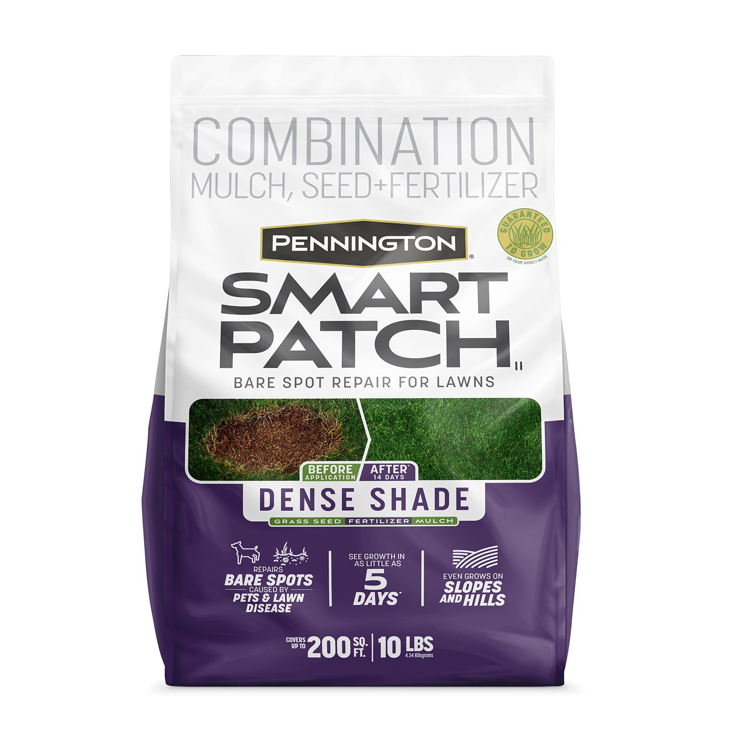 Pennington Smart Patch Dense Shade 10lb 200 sq. ft. Grass Seed Bare Spot Repair with Mulch and Fertilizer, Green