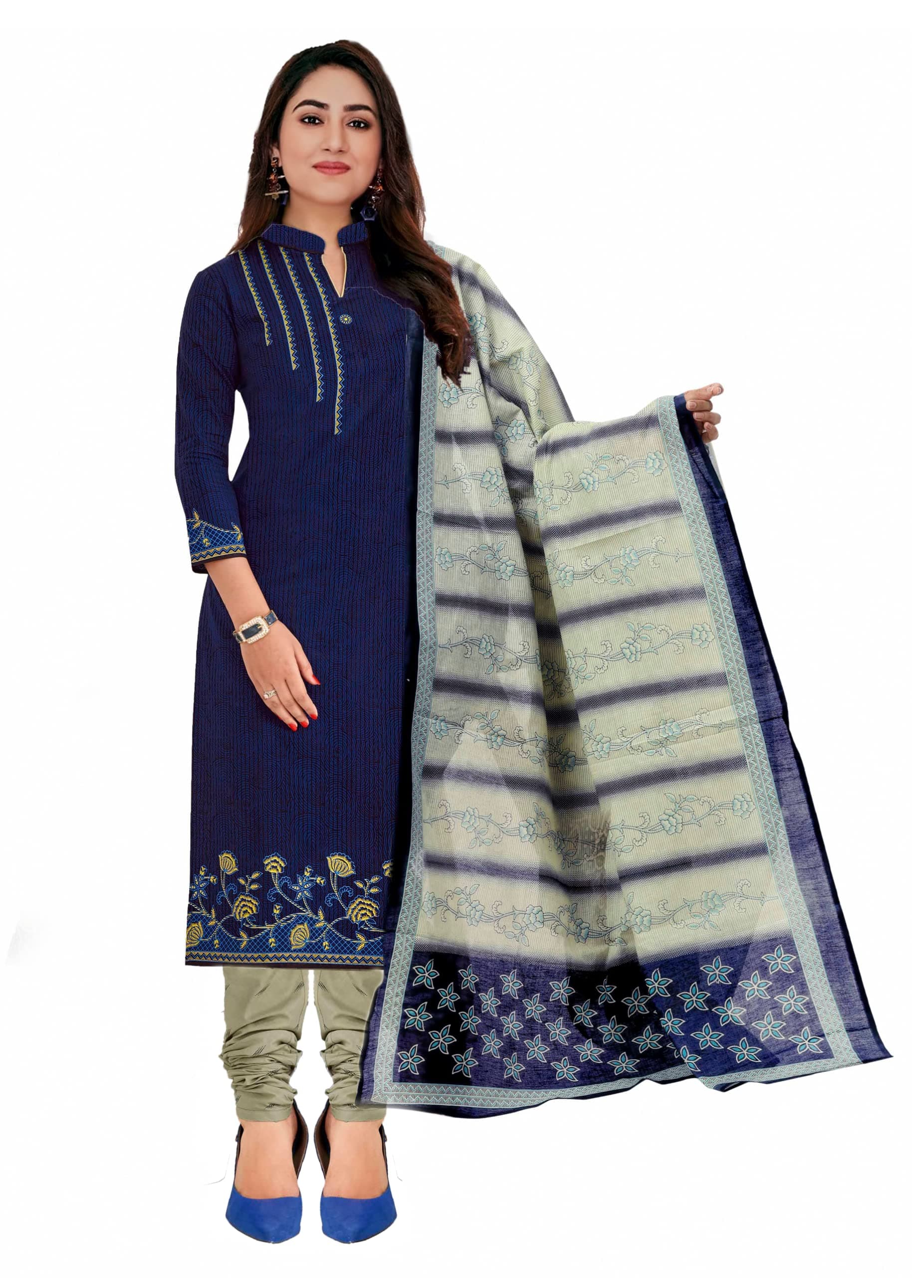Miraan Cotton Printed Readymade Salwar Suit For Women(MIRAANSGPRI1521, Blue)