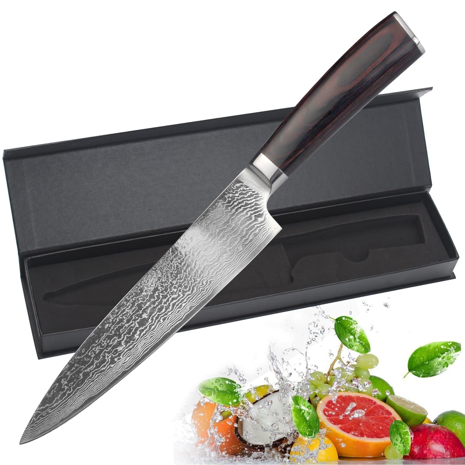 Chef Knife 8 inch - Premium Japanese Damascus VG-10 Super Steel 67 Layer High Carbon Stainless Steel- Full-tang,Vacuum Treated-Kitchen Chef Knife with Gift Box