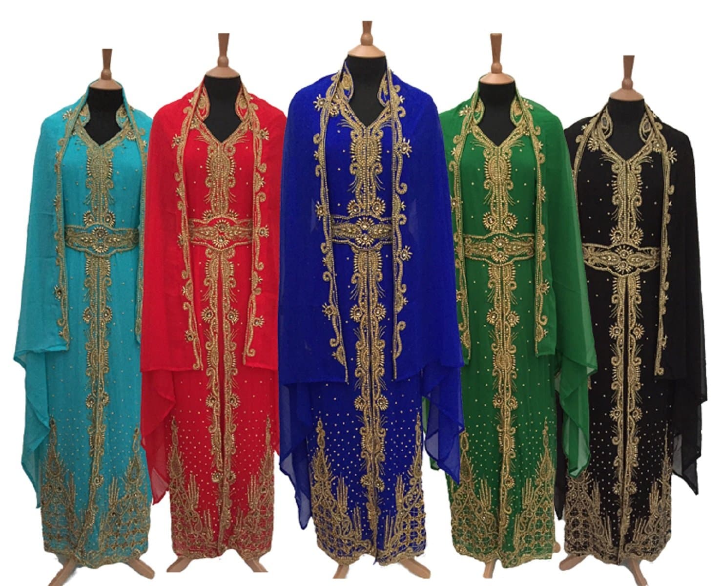 White Farasha Kaftan Jalabiya Khaleeji Abaya Burka Jilbab Wedding Maxi Dress - Gold Colour Crystal - Eid Party Dubai Morrocan India Style - Hijab - One Size - Fits UK 10 12 14 16 18 20 S5