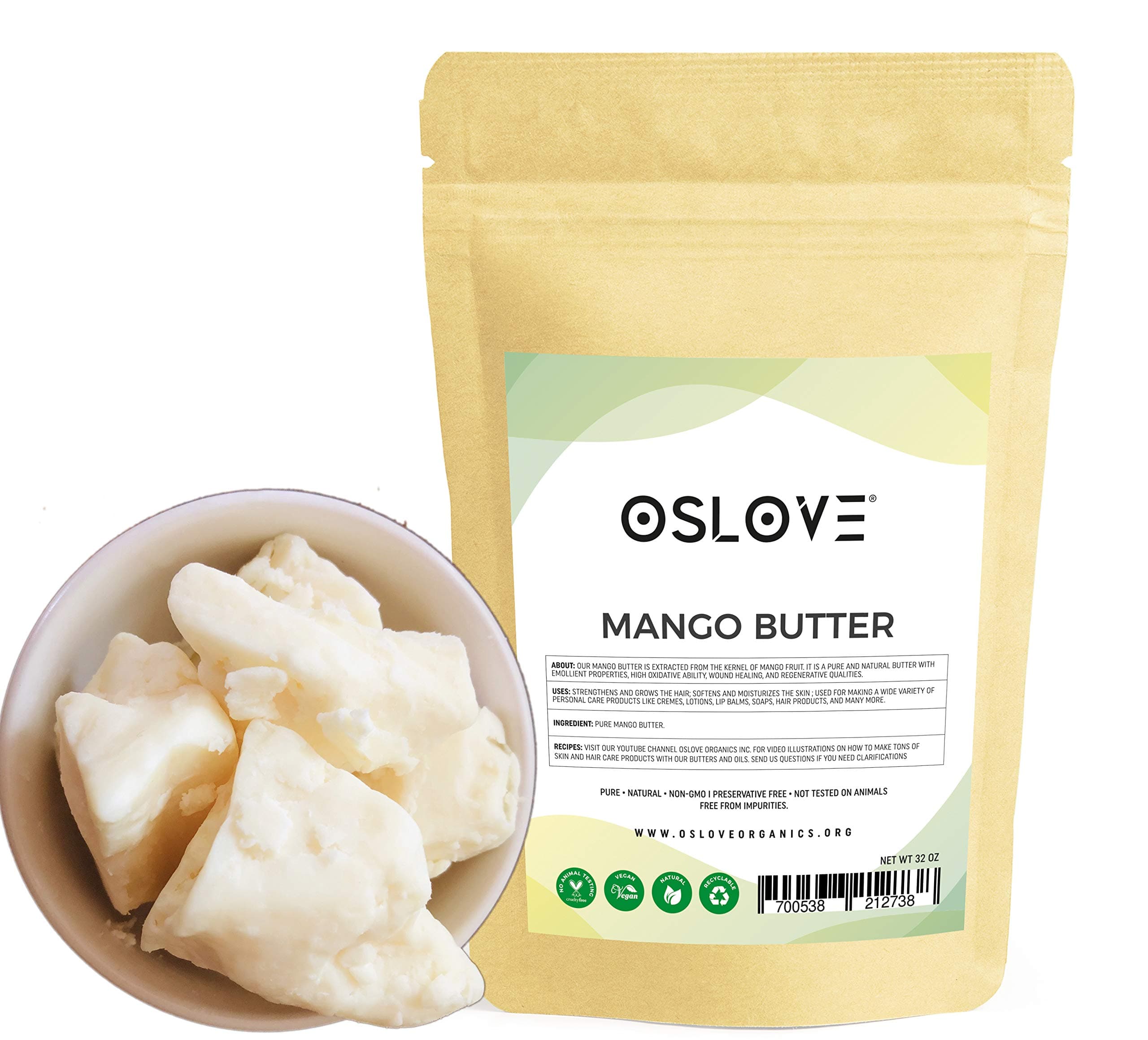 Mango Butter 2 LB by Oslove Organics -Pure, Natural, Fresh and Fluffy in DIY mixes, Extra emoliency for lotions and creams