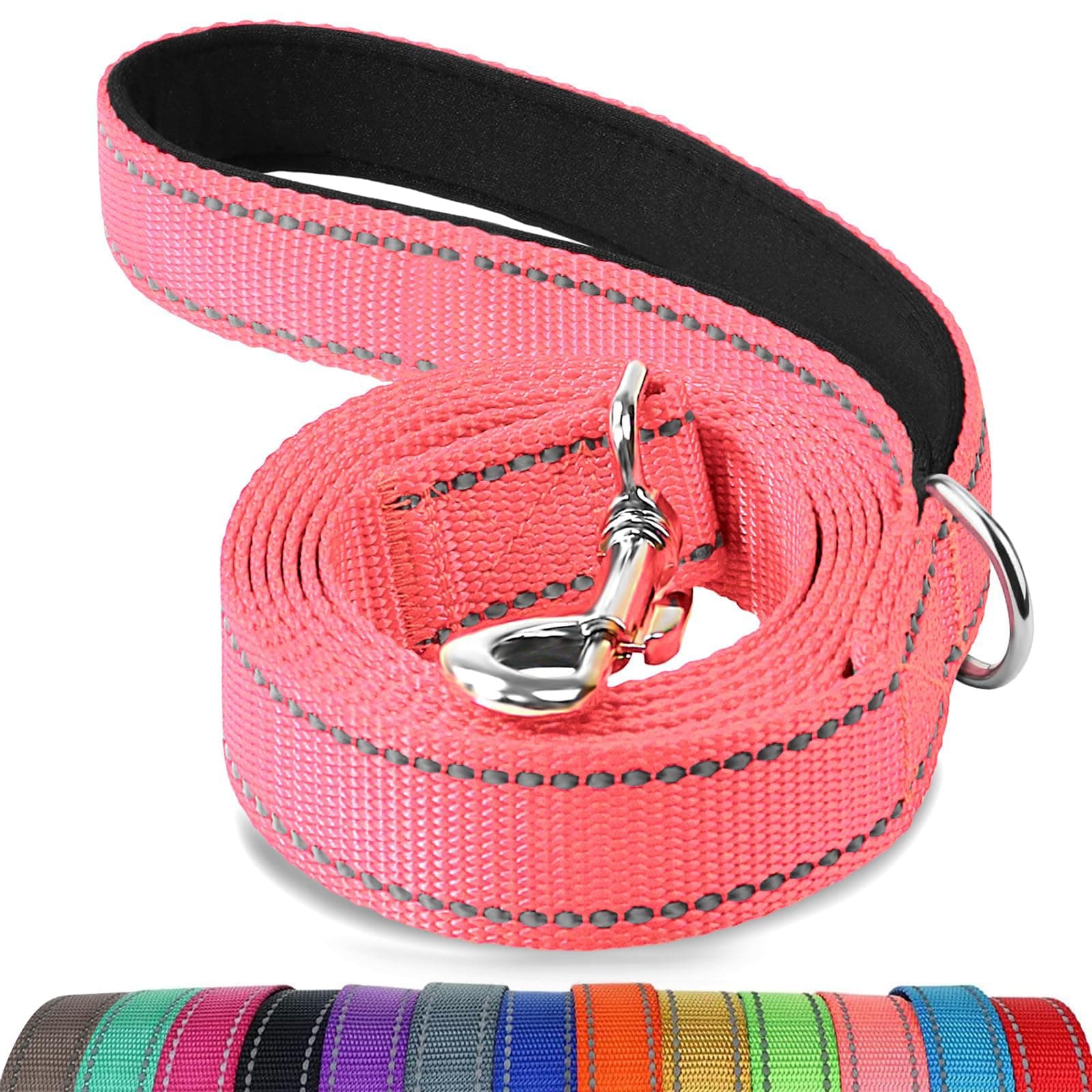 JoytalePadded Handle Dog Lead,Double-Sided Reflective Nylon Dogs Leads for Training,Walking Leash for Small, Medium Dogs, 1.8m × 2cm, Pink