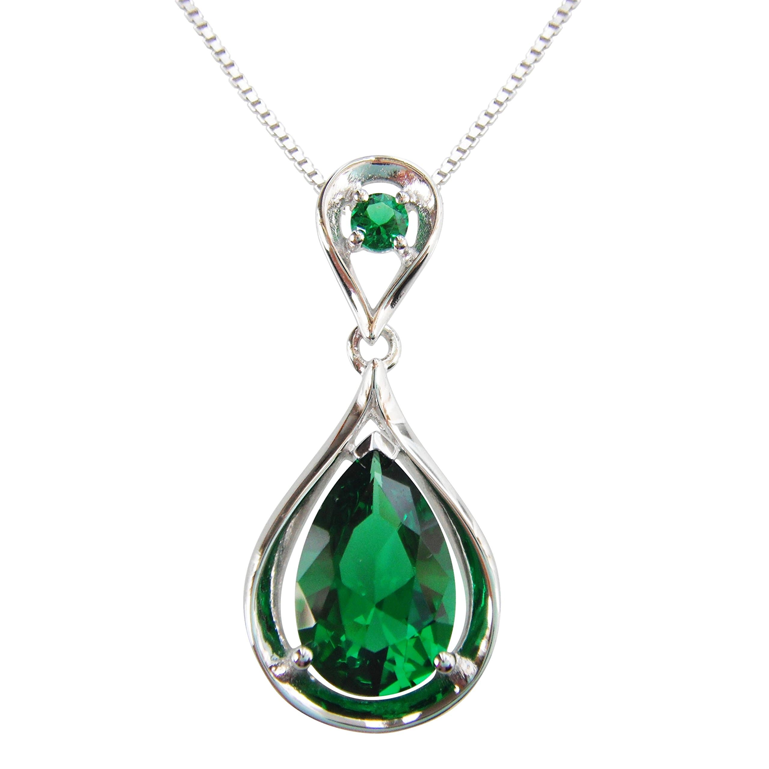 Navachi925 Sterling Silver 18k White Gold Plated 4.5ct Pear Emerald Ruby Necklace Pendant 18"